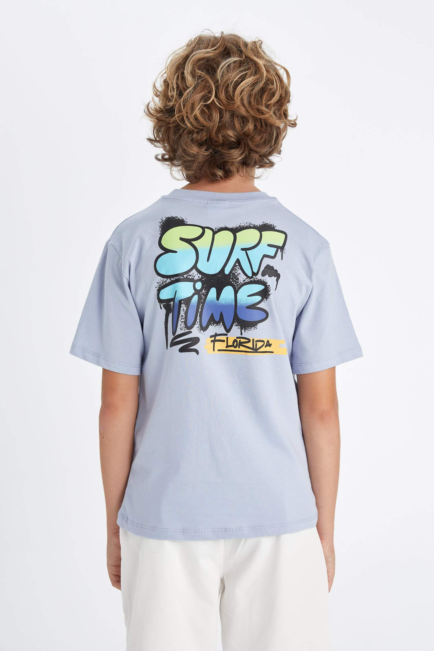 Erkek Çocuk Bisiklet Yaka Sırt Baskılı Kısa Kollu Tişört