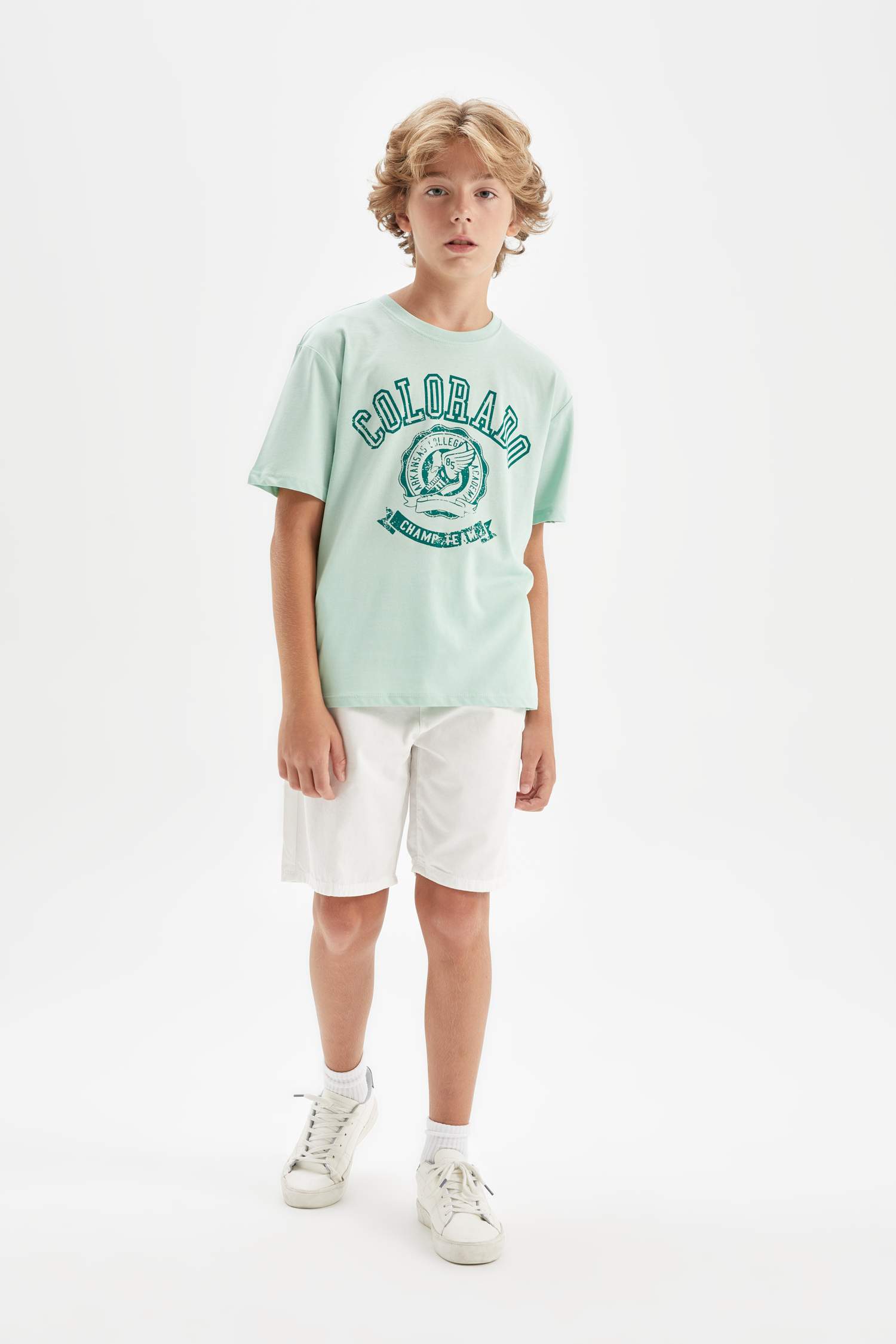 Erkek Çocuk Bisiklet Yaka Baskılı Kısa Kollu Tişört