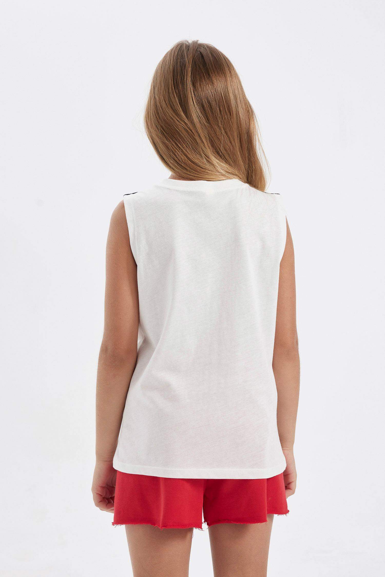 Kız Çocuk V Yaka Spor Baskılı Atlet