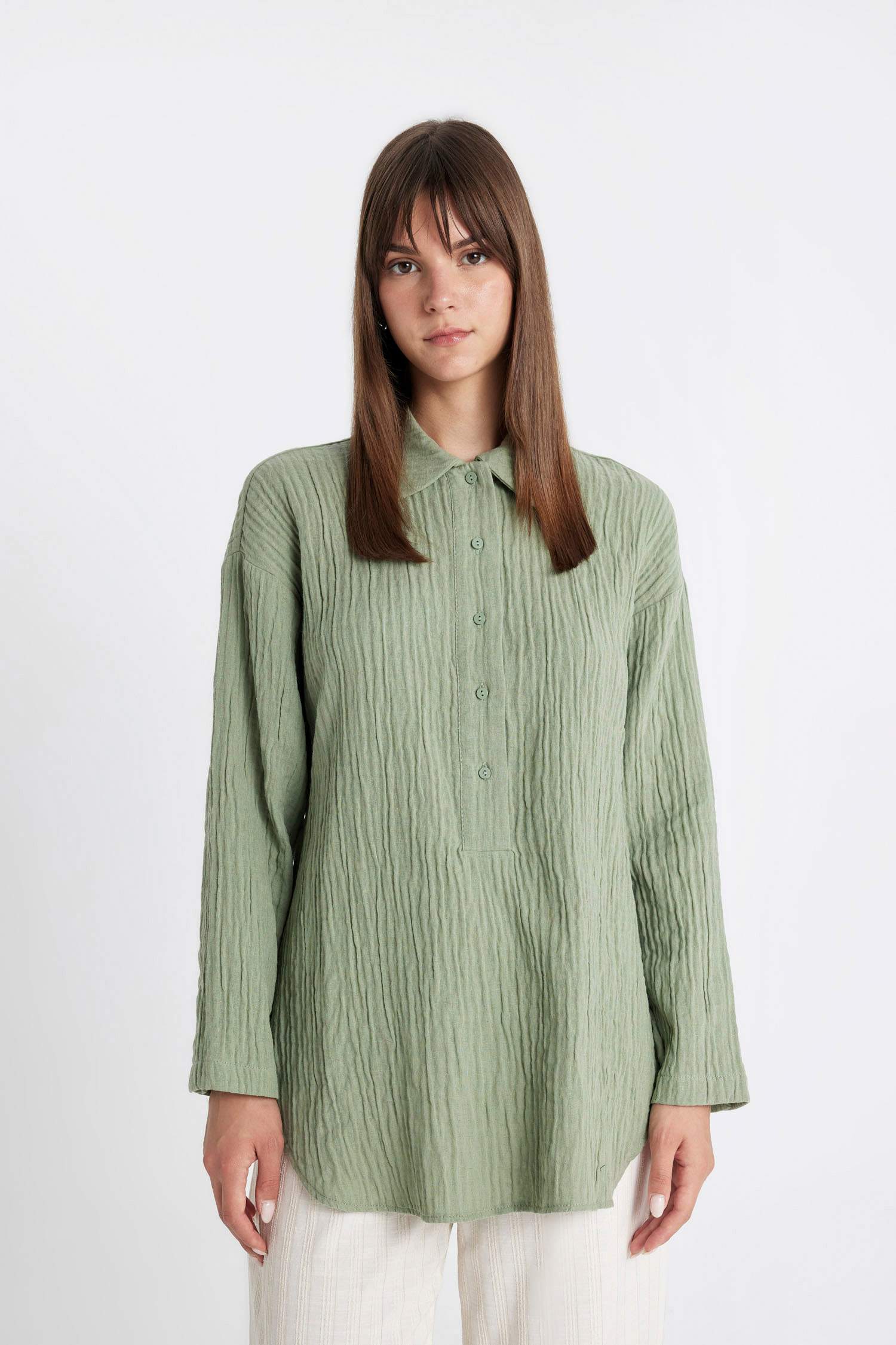 Relax Fit Muslin Long Sleeve Shirt Tunic