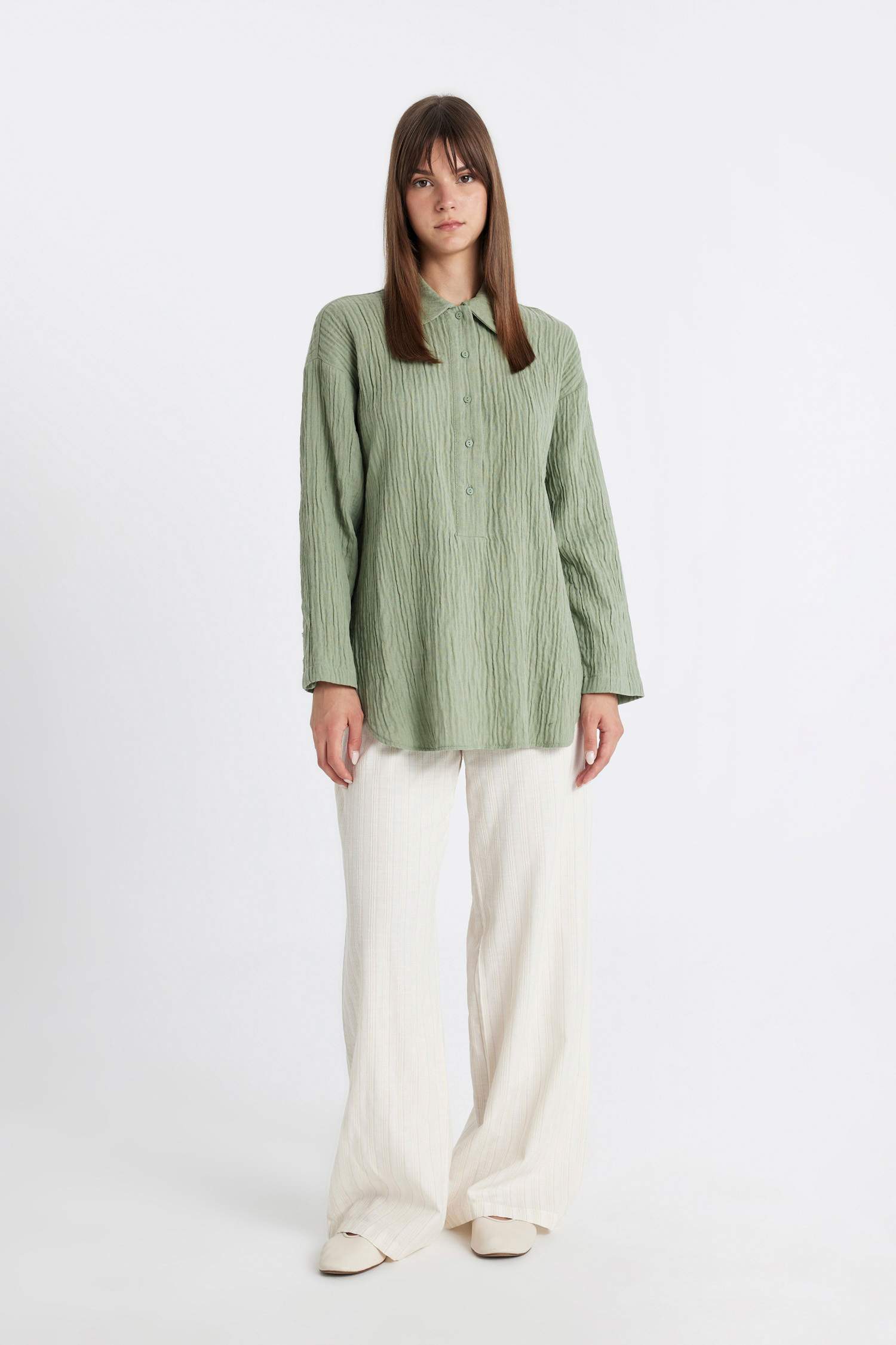 Relax Fit Muslin Long Sleeve Shirt Tunic