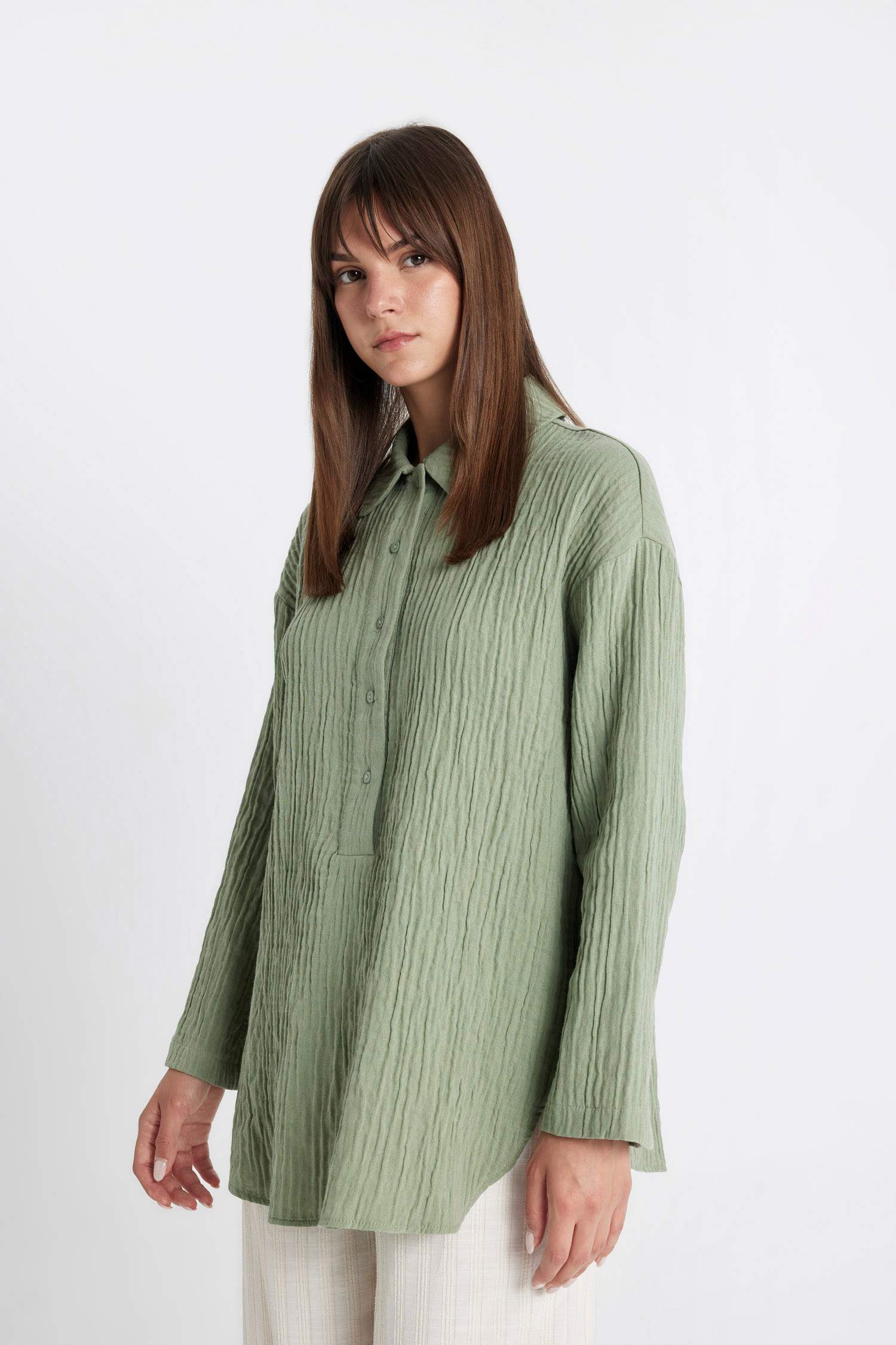 Relax Fit Muslin Long Sleeve Shirt Tunic