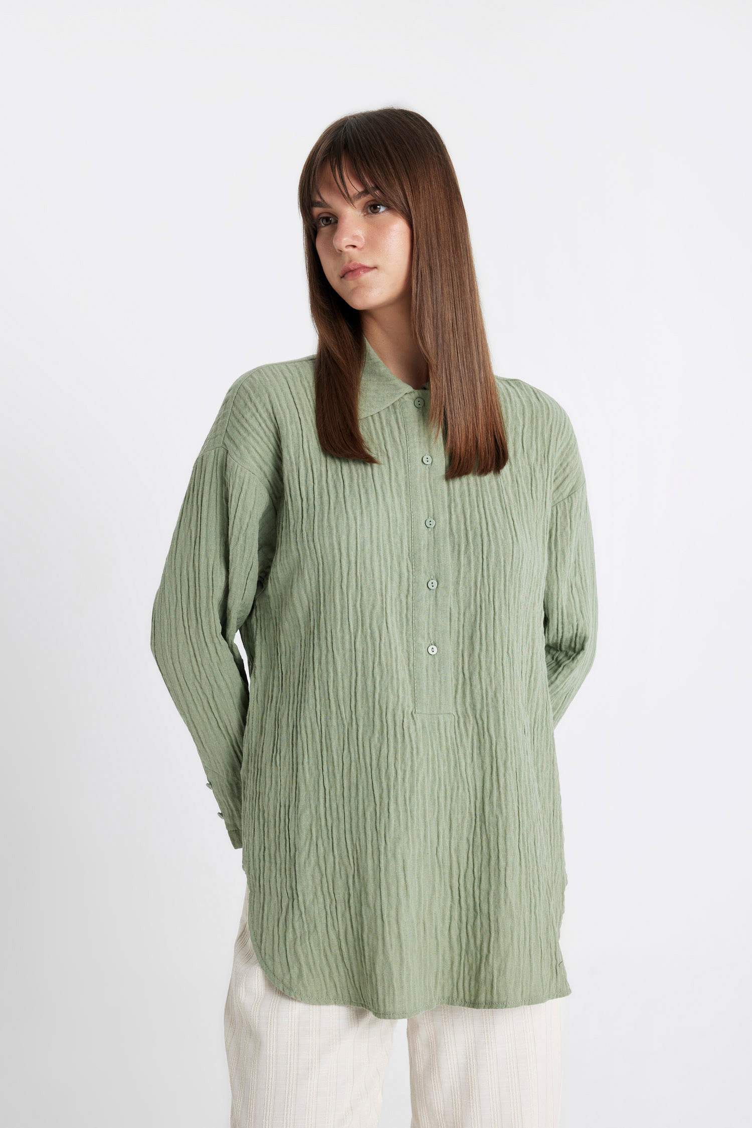 Relax Fit Muslin Long Sleeve Shirt Tunic