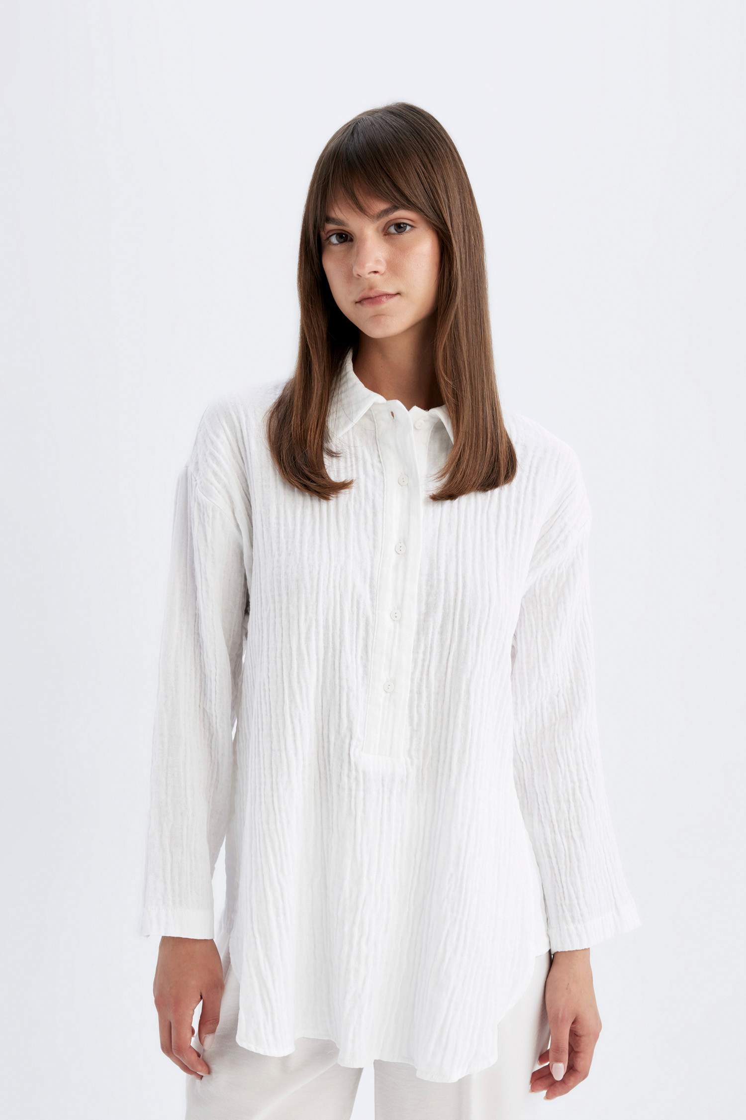 Relax Fit Muslin Long Sleeve Shirt Tunic