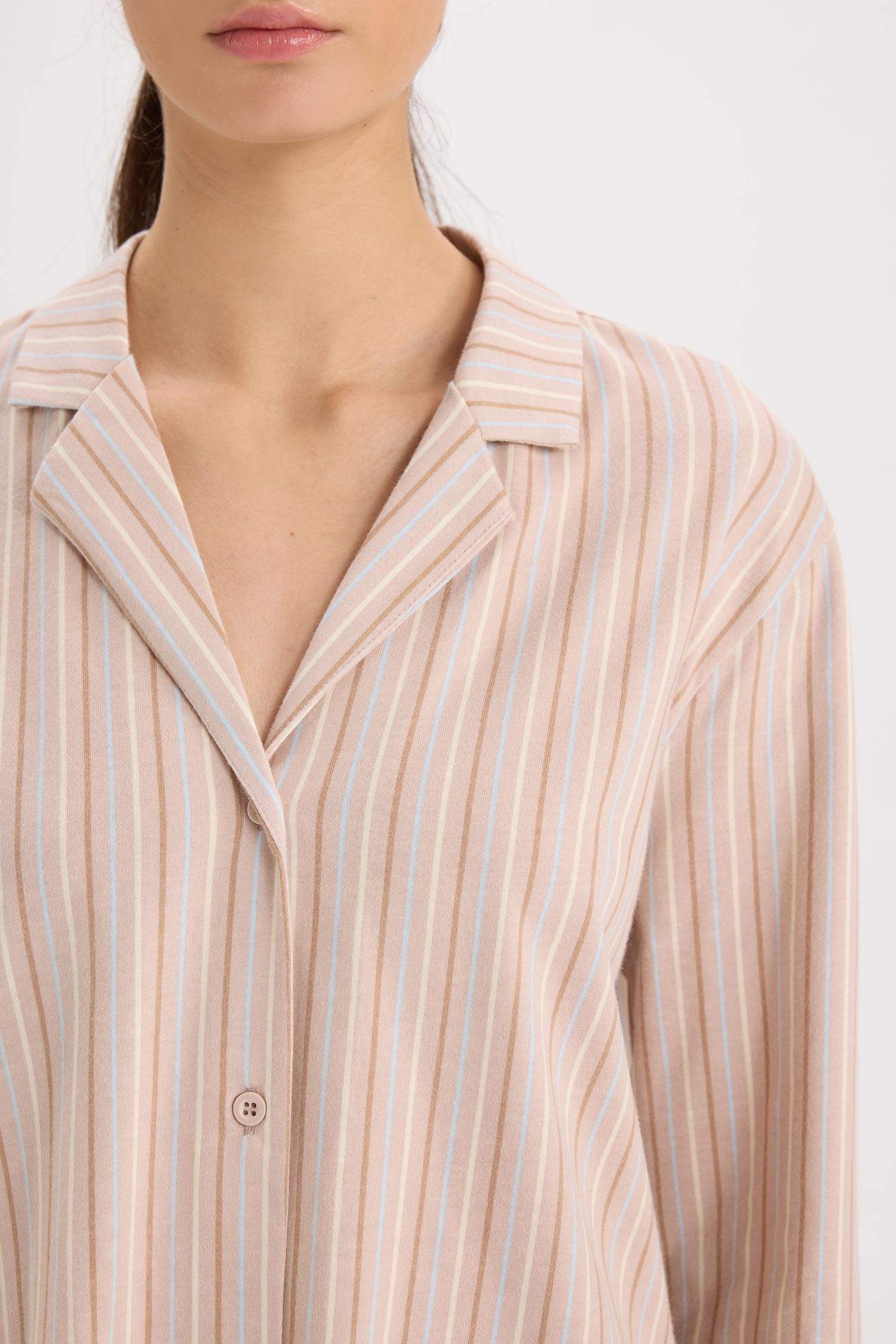 Pijama Takım Uzun Kollu Düğmeli Üst Beli Lastikli Uzun Alt-Fall in Love