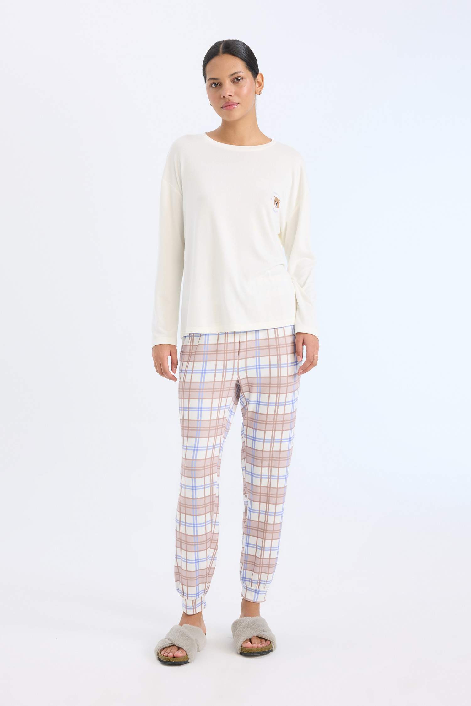 Pijama Takımı Regular Fit Uzun Kollu Üst Kareli Uzun Alt