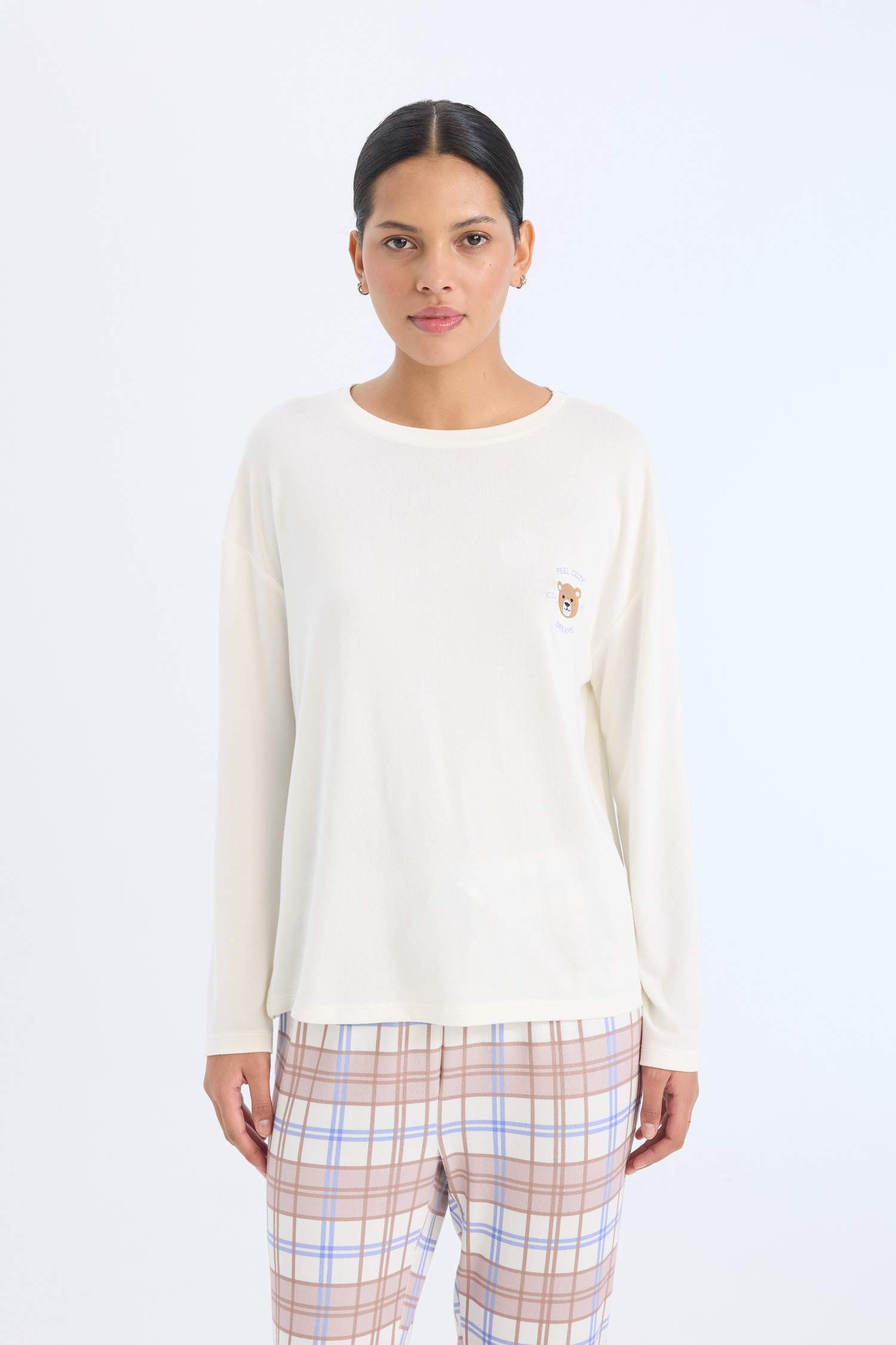 Pijama Takımı Regular Fit Uzun Kollu Üst Kareli Uzun Alt