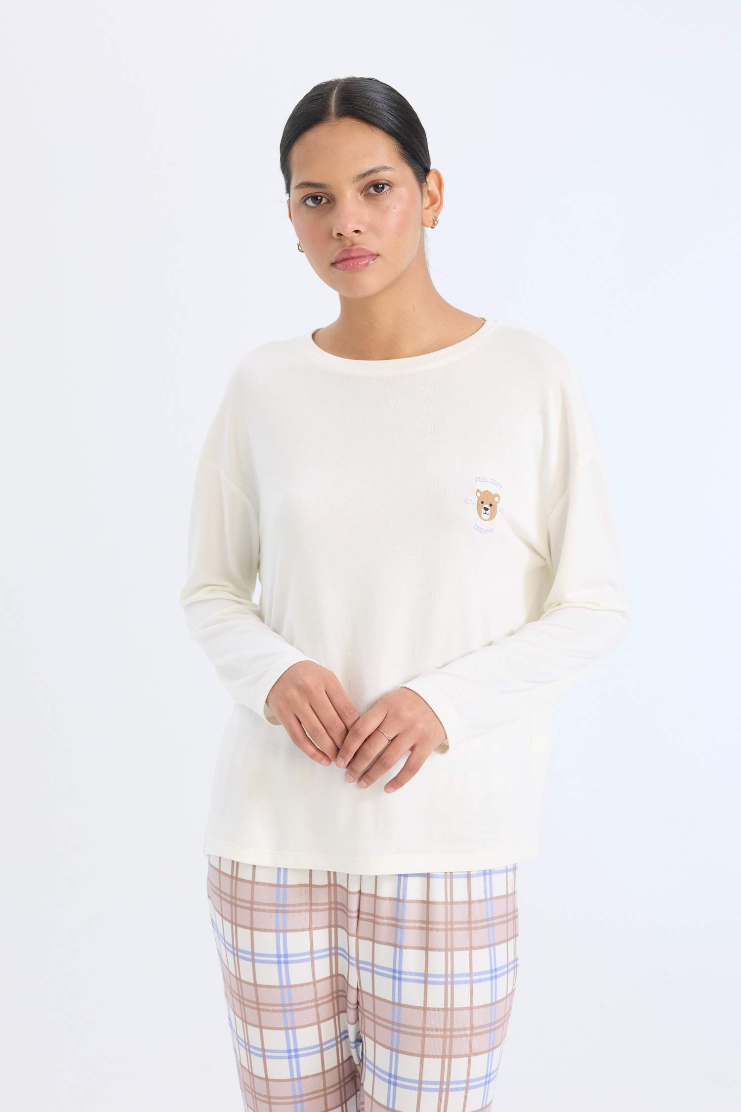 Pijama Takımı Regular Fit Uzun Kollu Üst Kareli Uzun Alt