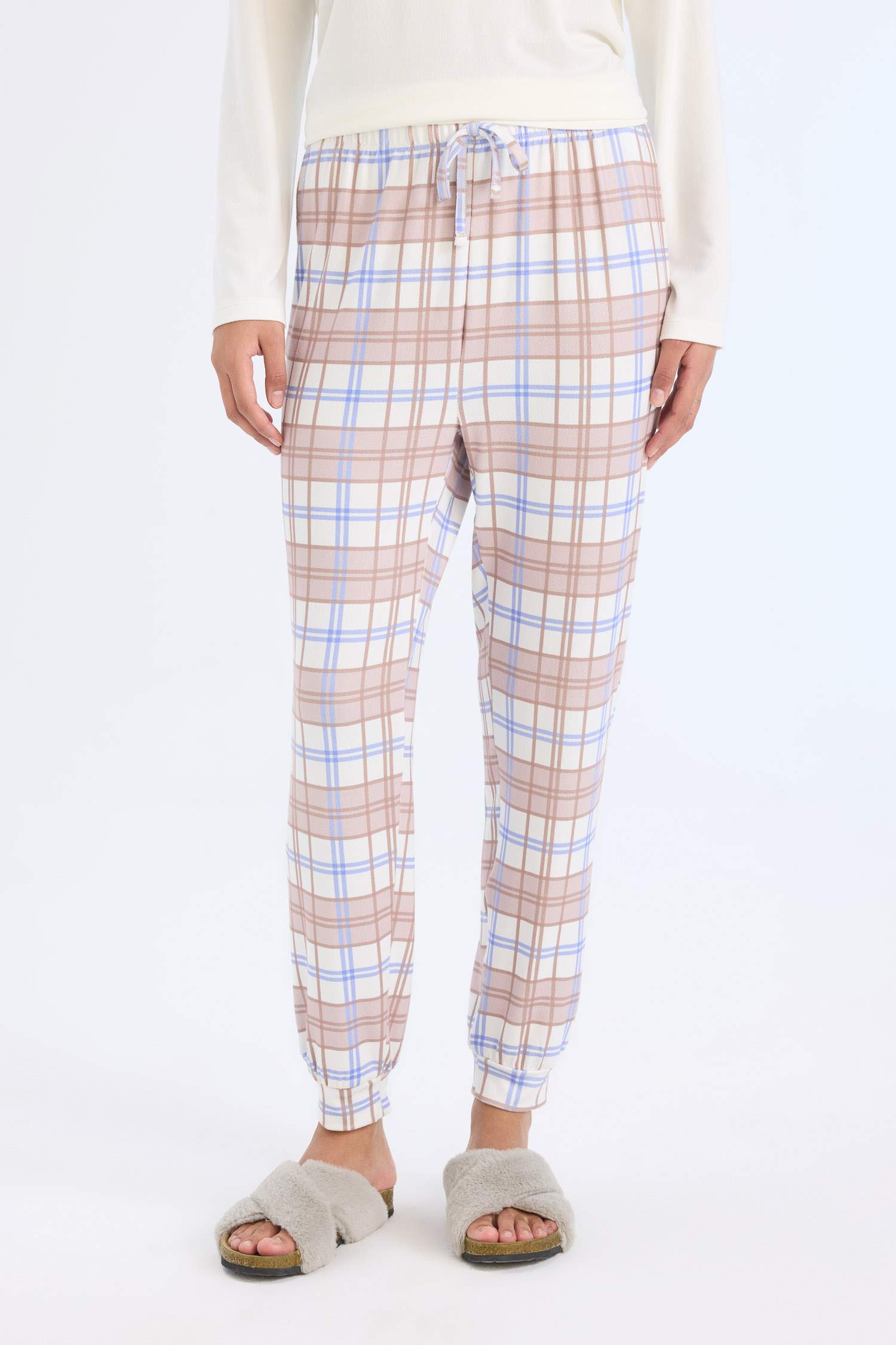 Pijama Takımı Regular Fit Uzun Kollu Üst Kareli Uzun Alt