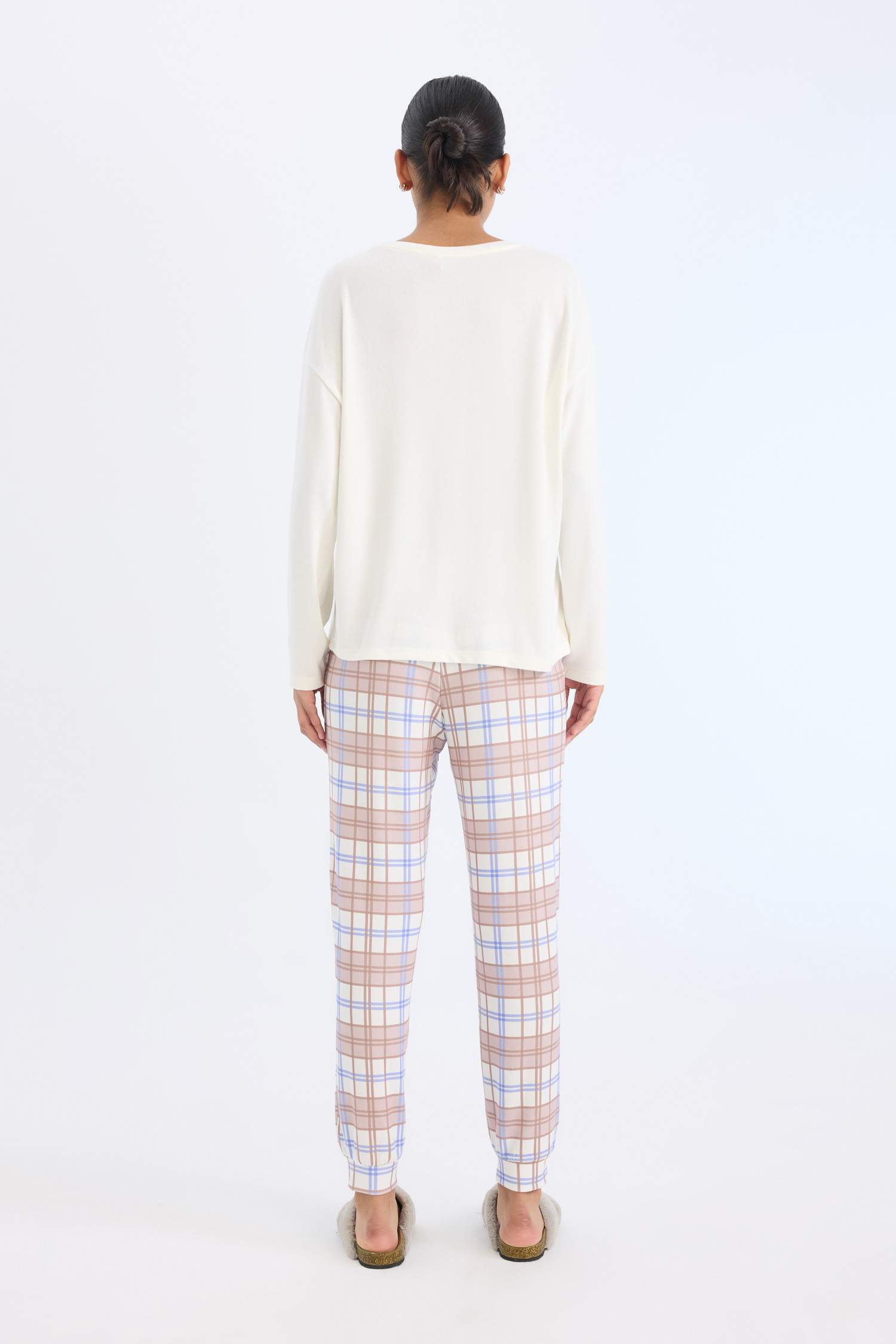 Pijama Takımı Regular Fit Uzun Kollu Üst Kareli Uzun Alt