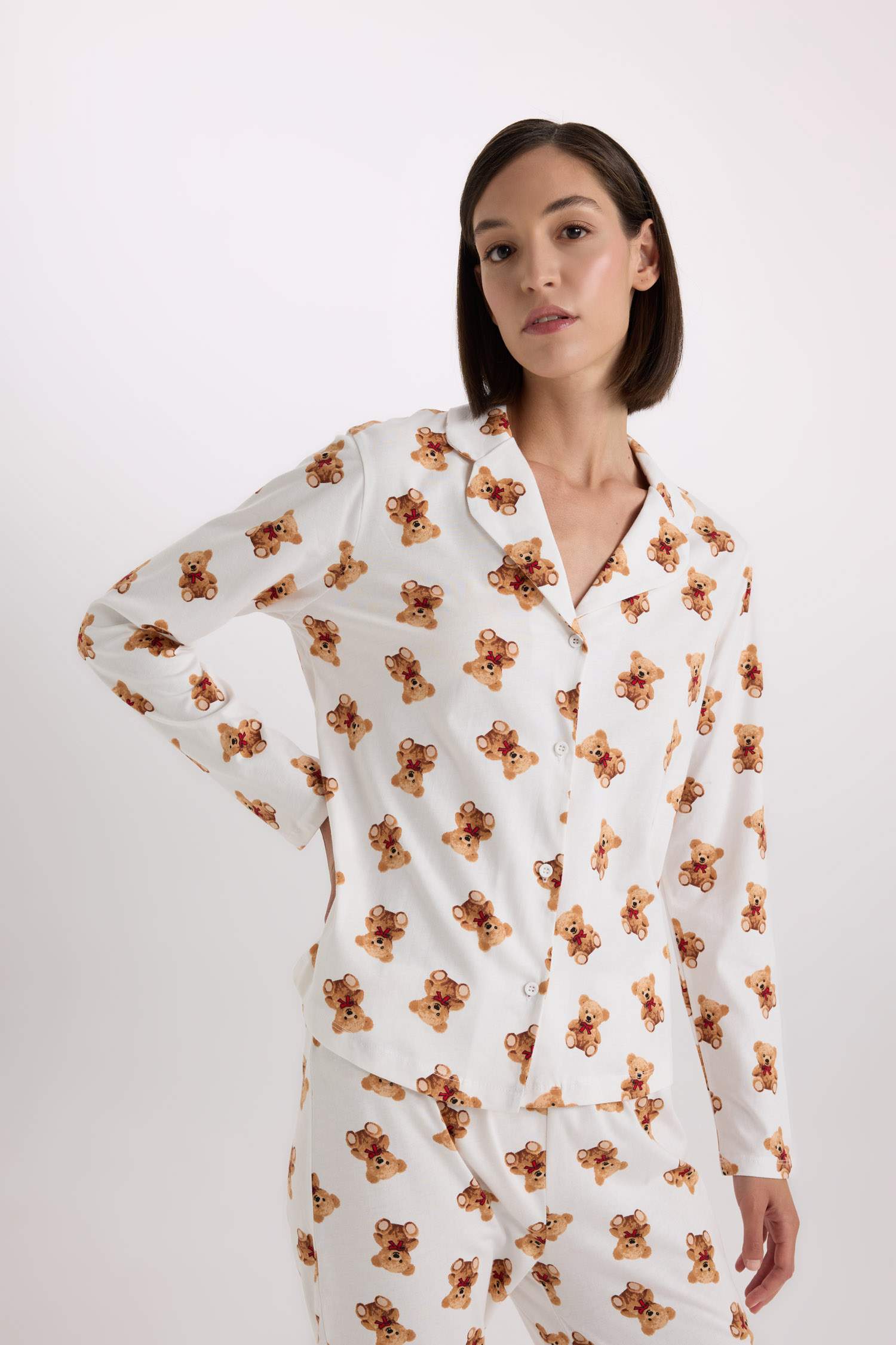 Desenli Pijama Takımı Uzun Kollu Üst Beli Lastikli Alt-Fall in Love