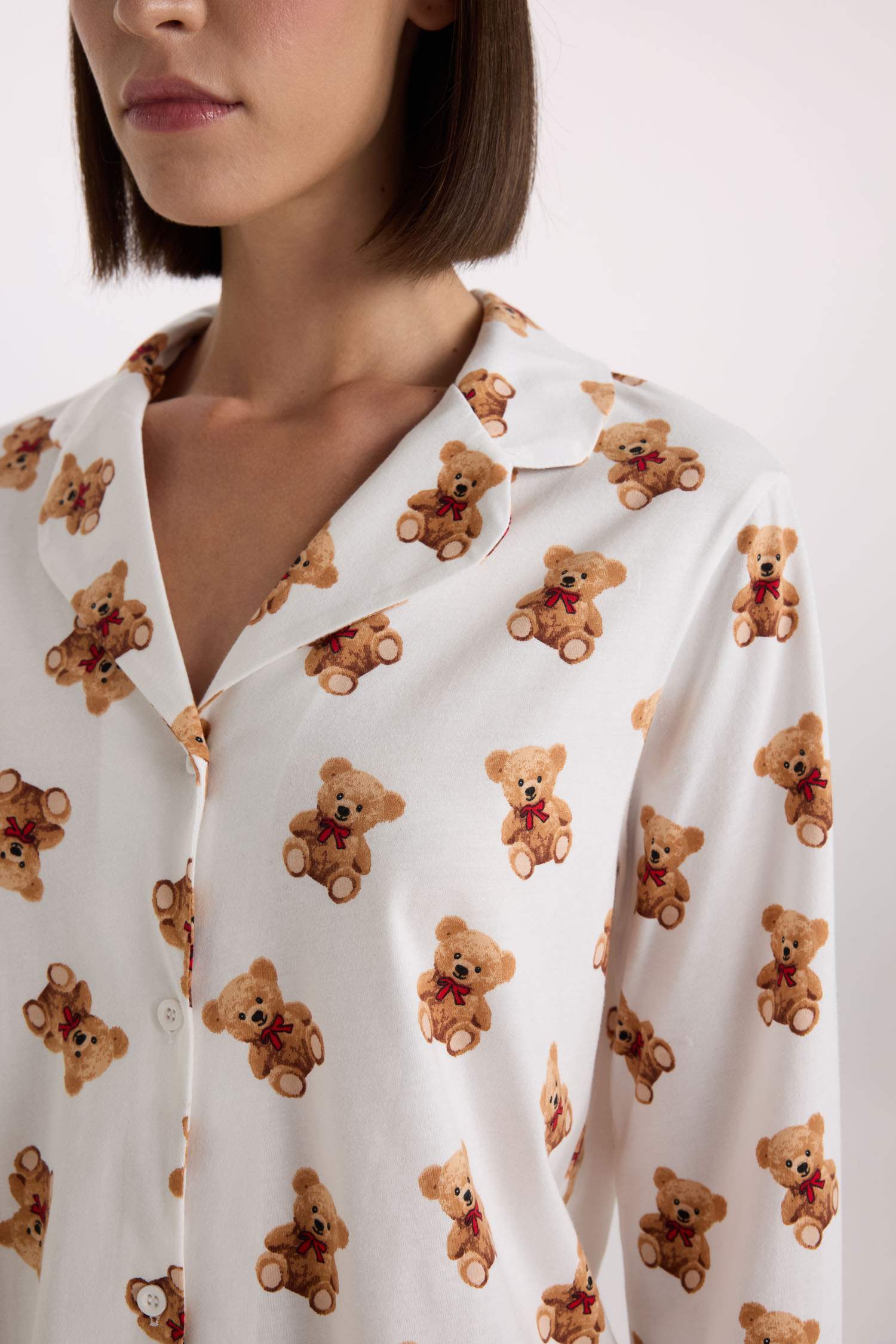 Desenli Pijama Takımı Uzun Kollu Üst Beli Lastikli Alt-Fall in Love