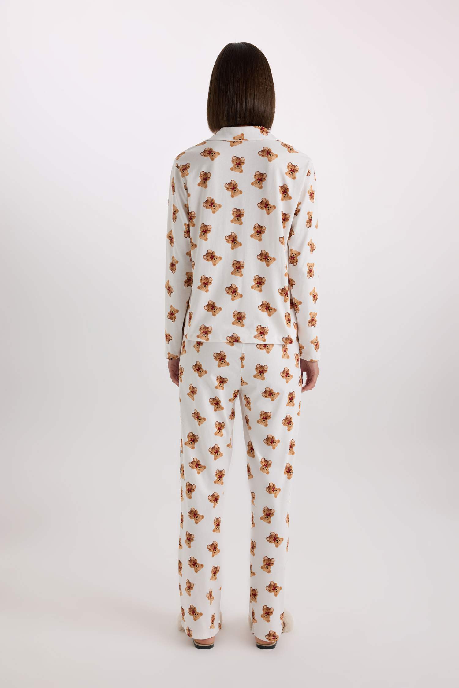 Desenli Pijama Takımı Uzun Kollu Üst Beli Lastikli Alt-Fall in Love