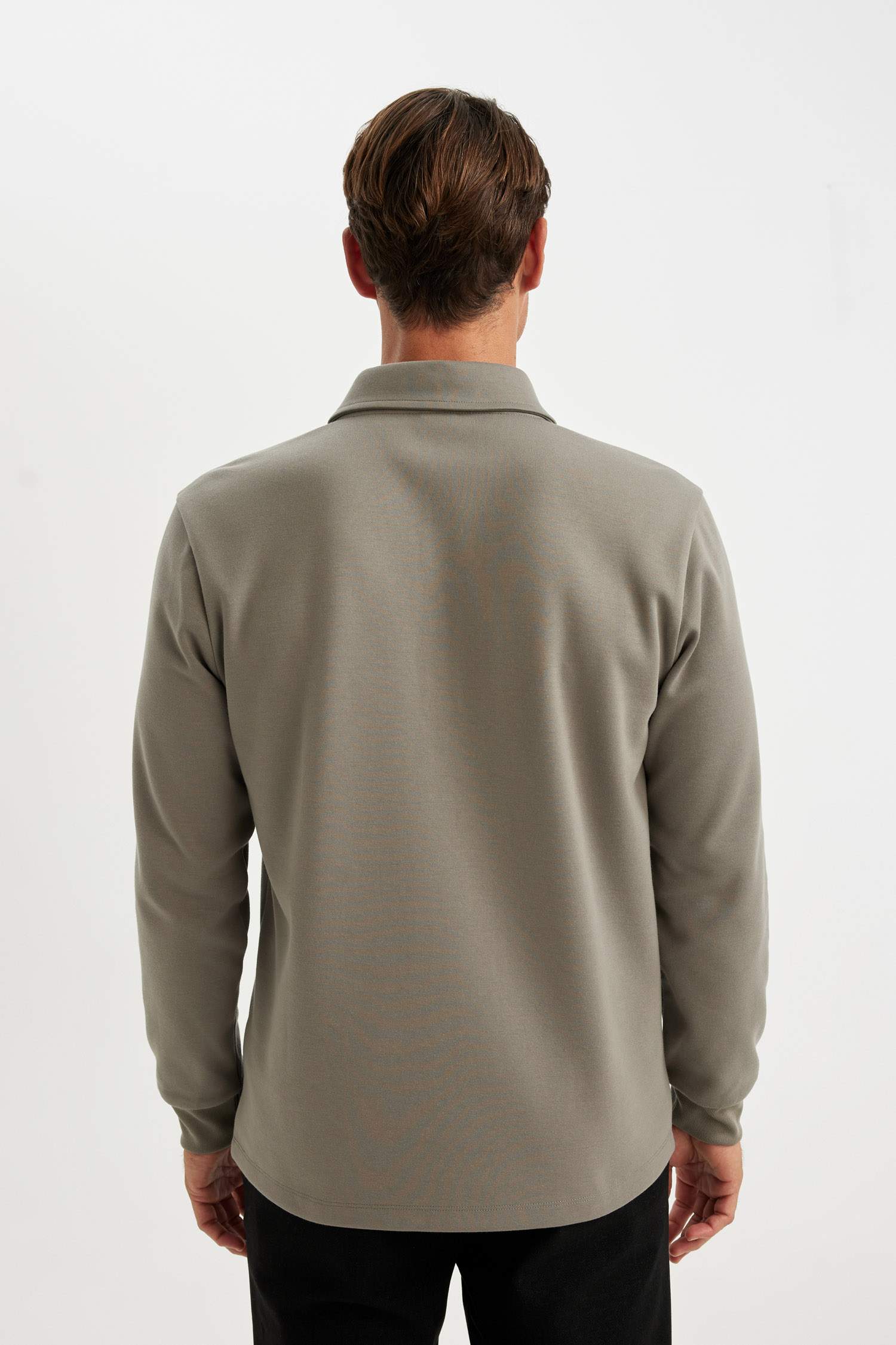 Regular Fit Polo Yaka Yarım Fermuarlı Basic Düz Sweatshirt