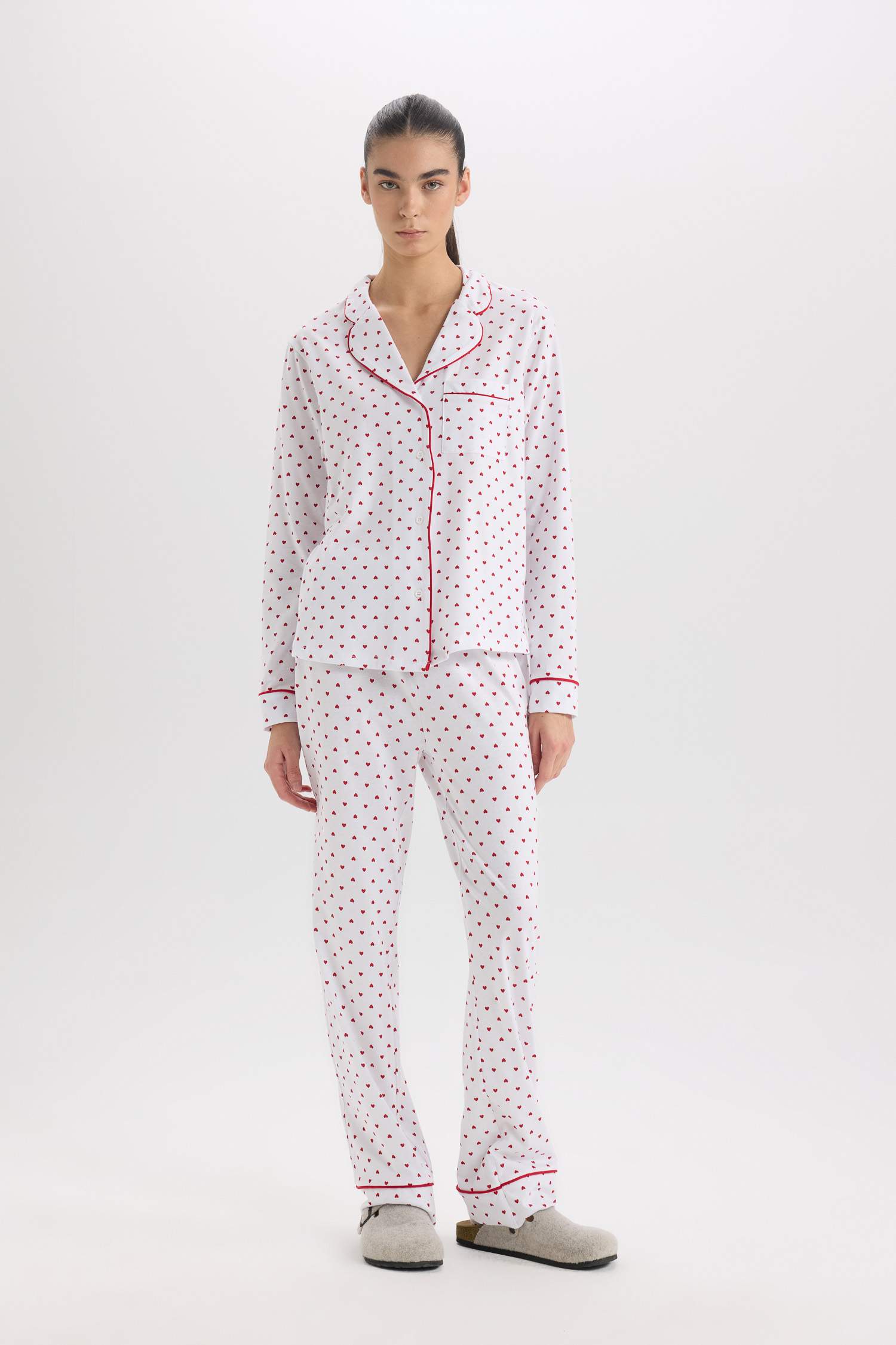 Yılbaşı Temalı Pijama Takımı Uzun Kollu Üst Beli Lastikli Uzun Alt-Fall in Love 