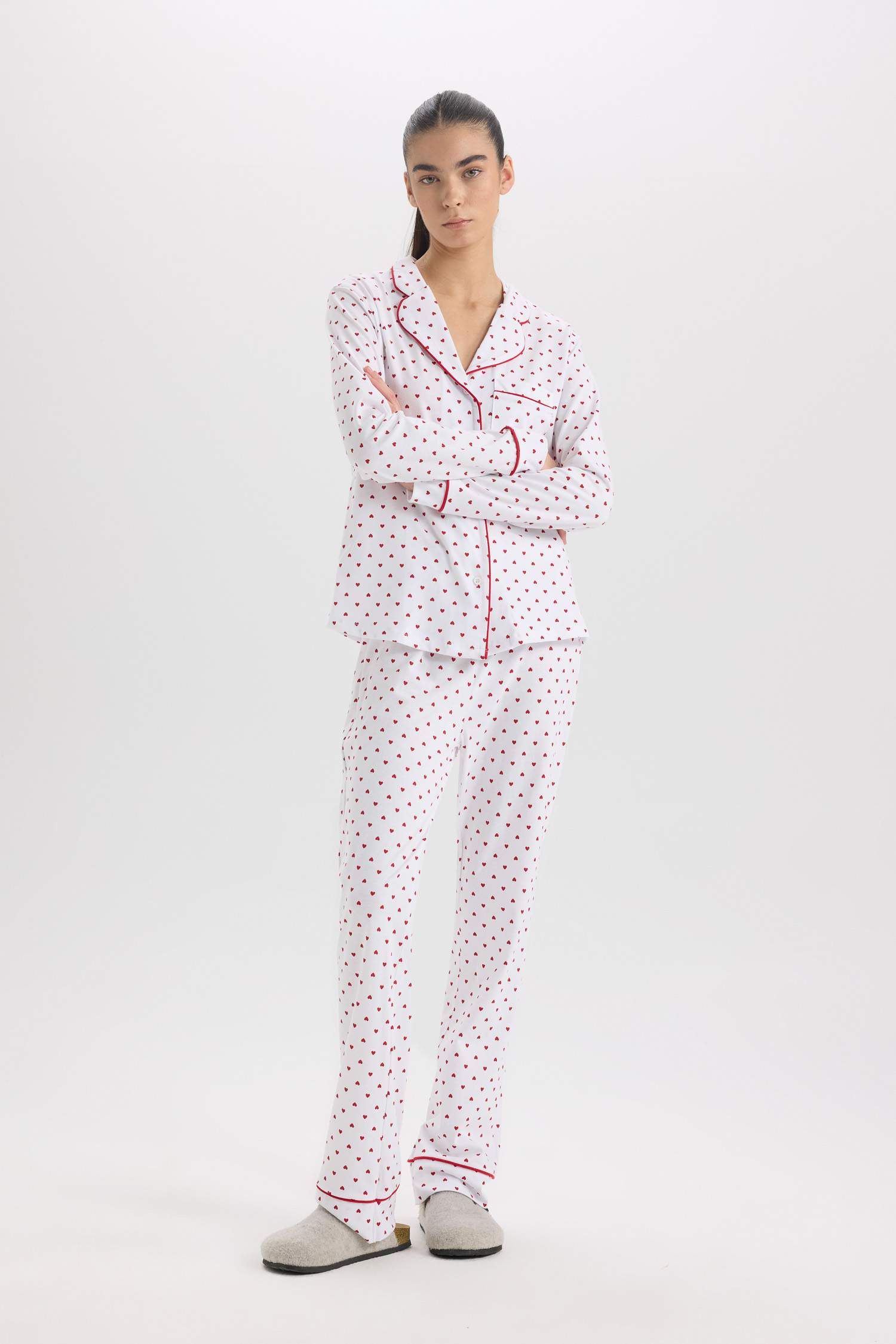 Yılbaşı Temalı Pijama Takımı Uzun Kollu Üst Beli Lastikli Uzun Alt-Fall in Love 