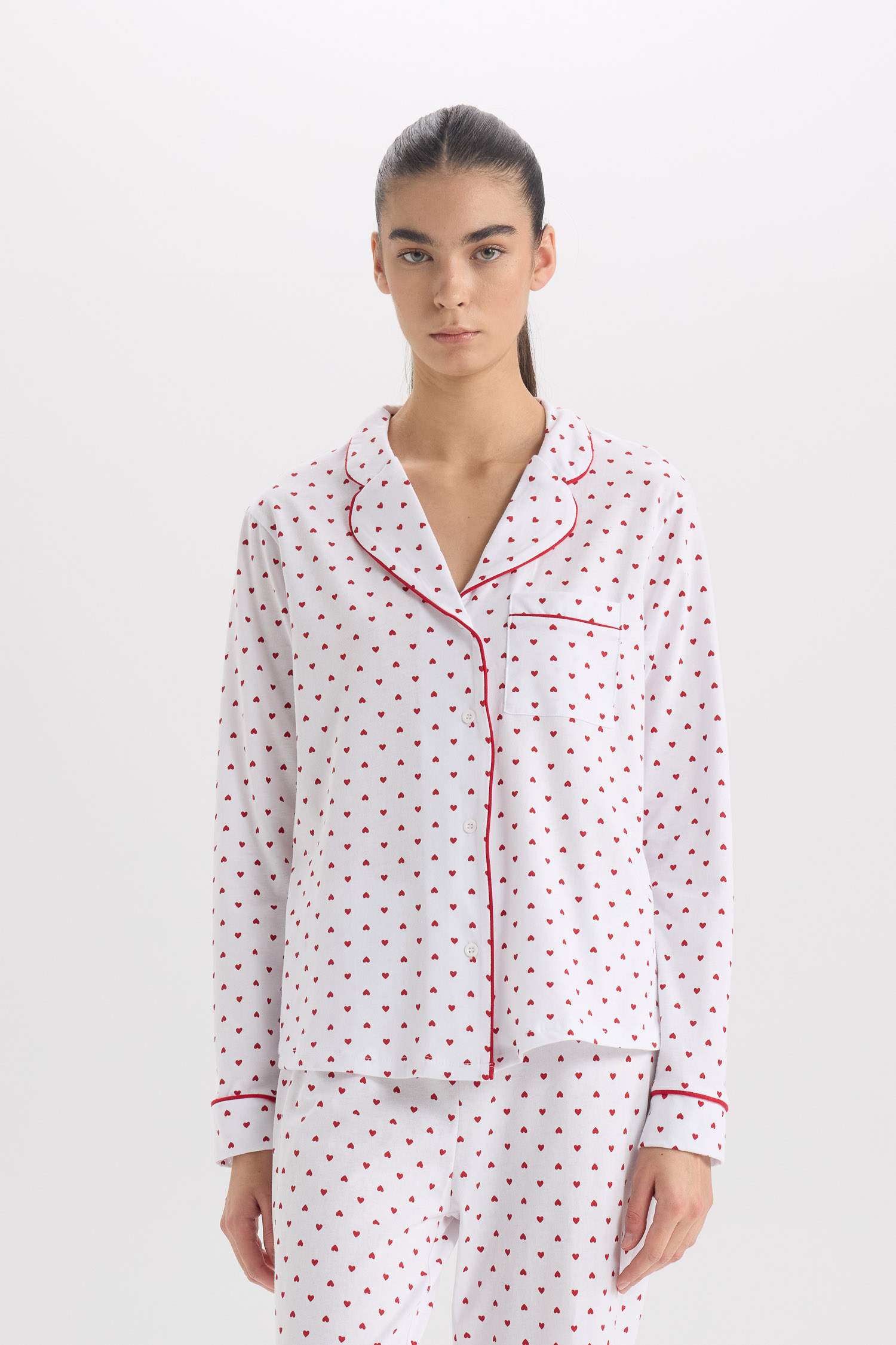 Yılbaşı Temalı Pijama Takımı Uzun Kollu Üst Beli Lastikli Uzun Alt-Fall in Love 