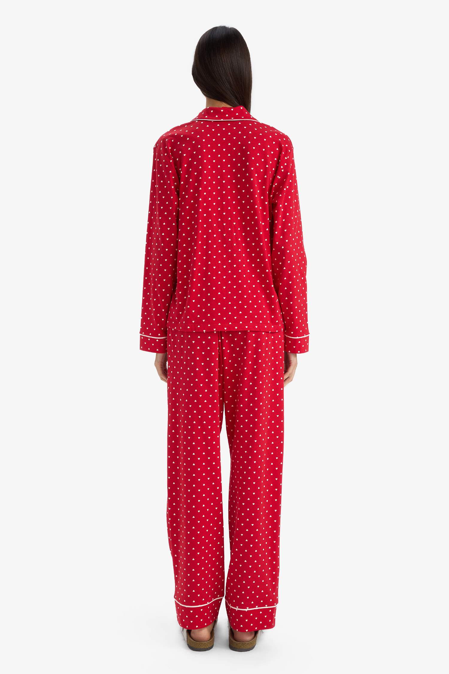 Pijama Takımı Regular Fit Puantiyeli Uzun Kollu Üst Uzun Alt-Fall in Love