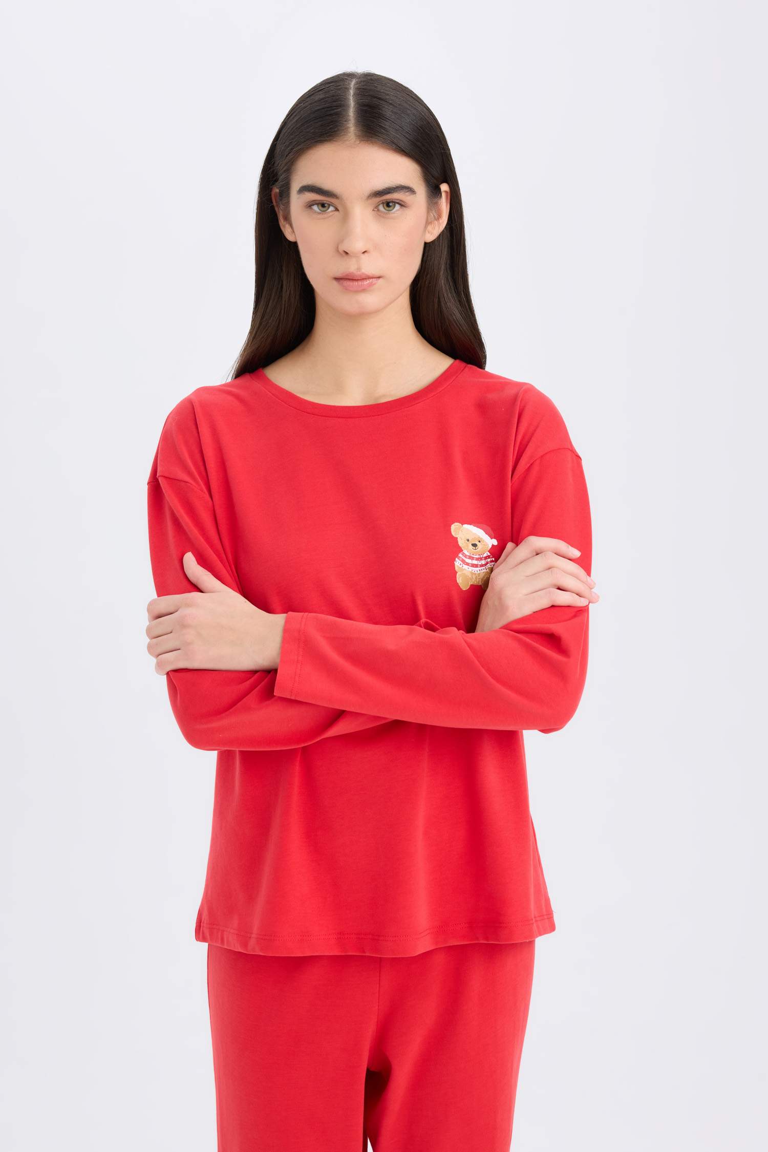 سيت بجامة قصة عادية ردن طويل - قطعتين