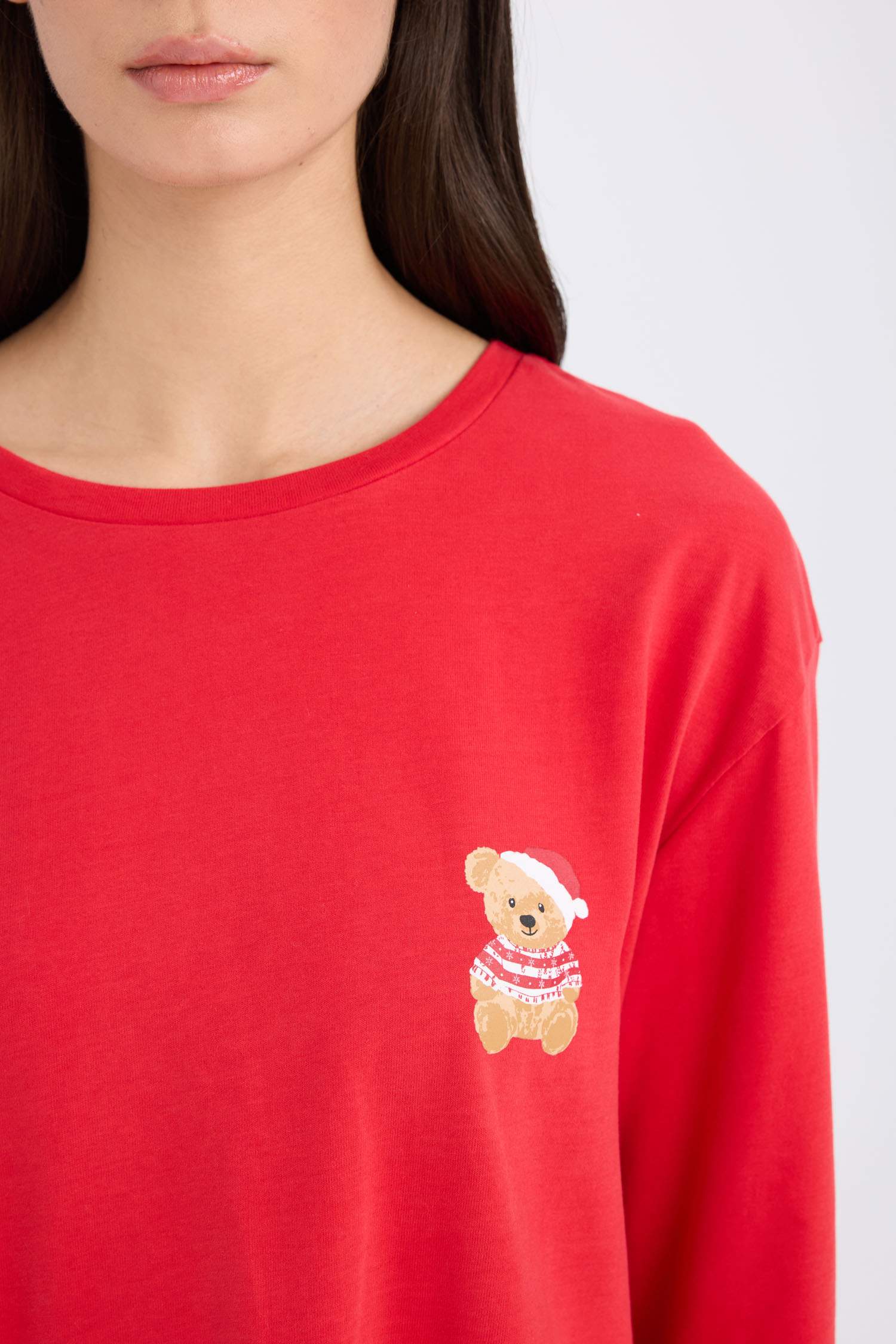 Yılbaşı Temalı Pijama Takımı Uzun Kollu Üst Beli Lastikli Uzun Alt-Fall in Love