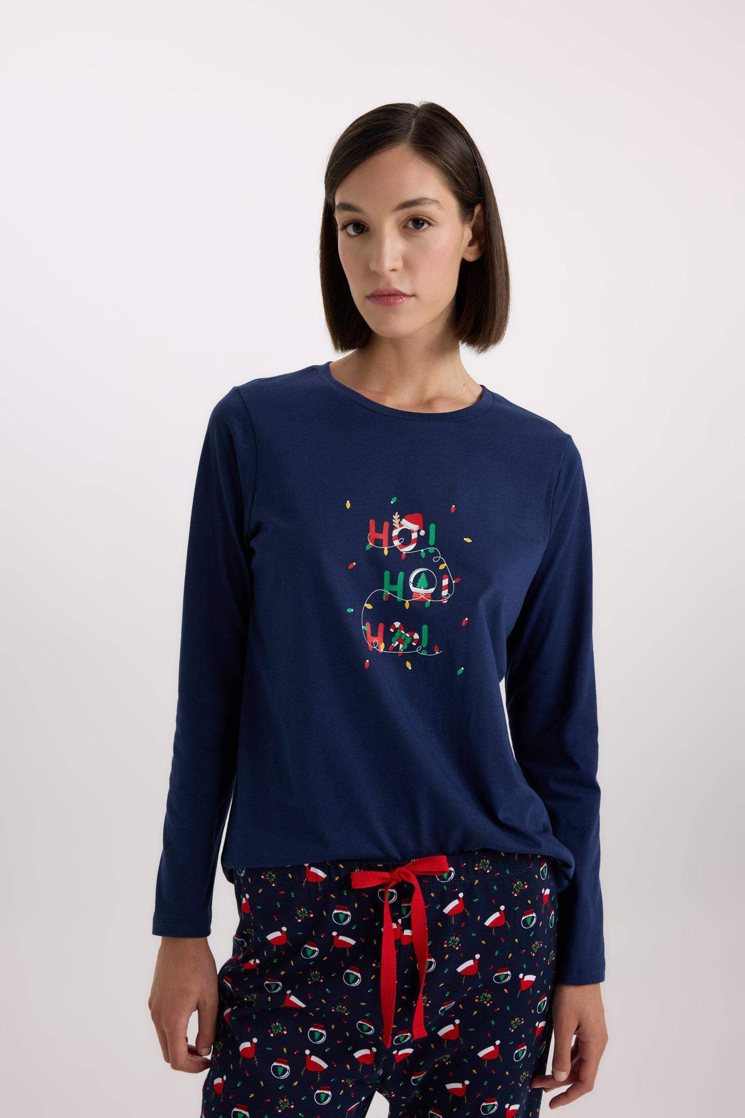 Yılbaşı Temalı Pijama Takımı Uzun Kollu Üst Beli Lastikli Uzun Alt