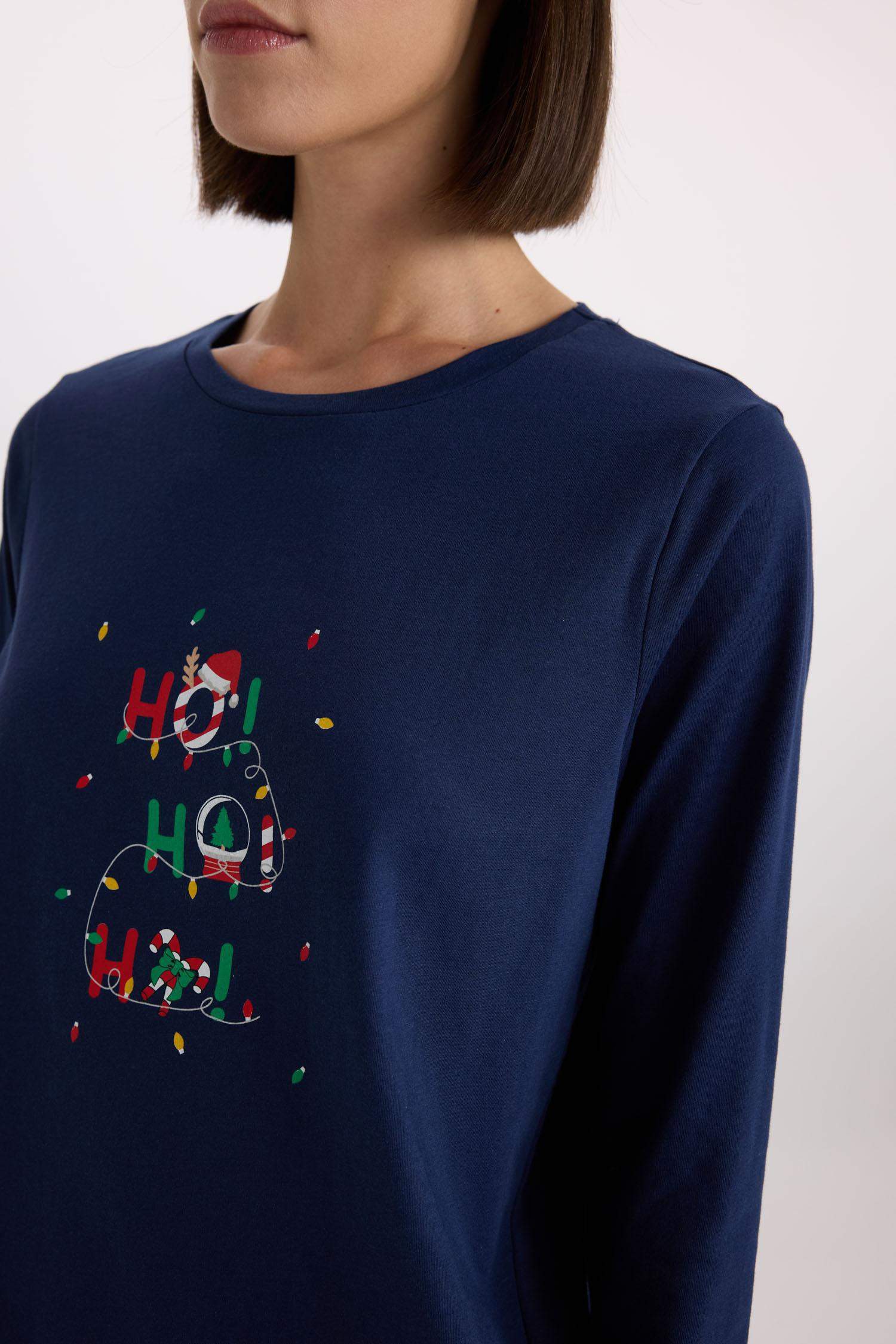 Yılbaşı Temalı Pijama Takımı Uzun Kollu Üst Beli Lastikli Uzun Alt