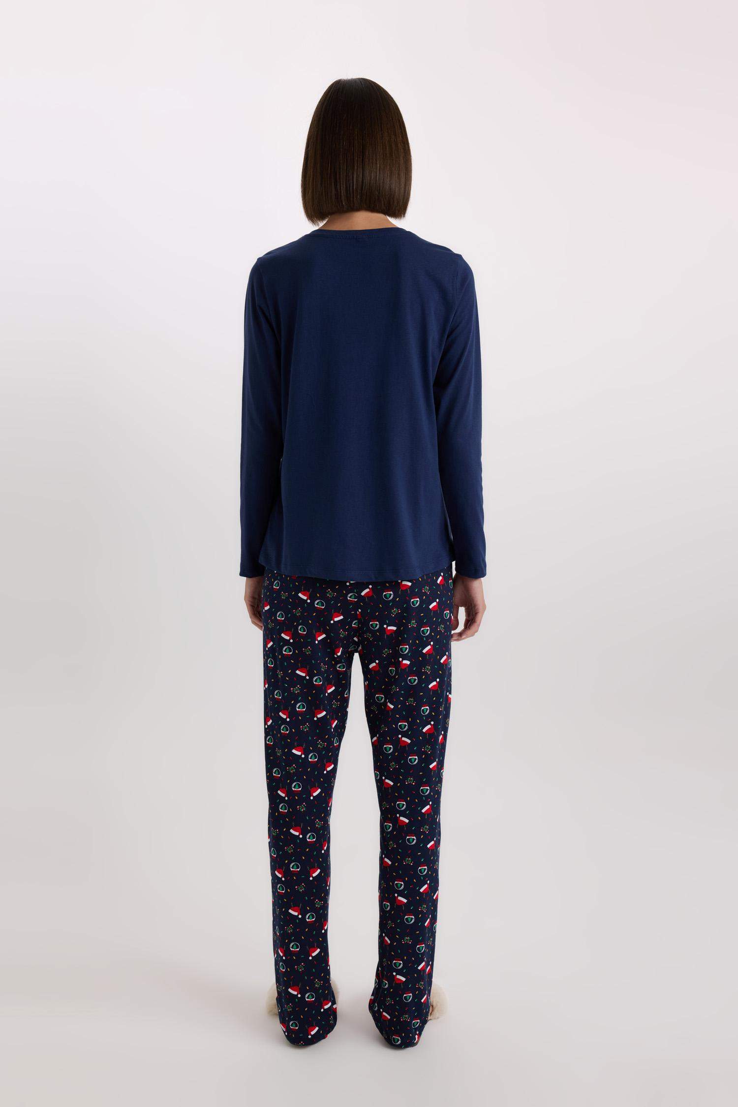 Yılbaşı Temalı Pijama Takımı Uzun Kollu Üst Beli Lastikli Uzun Alt