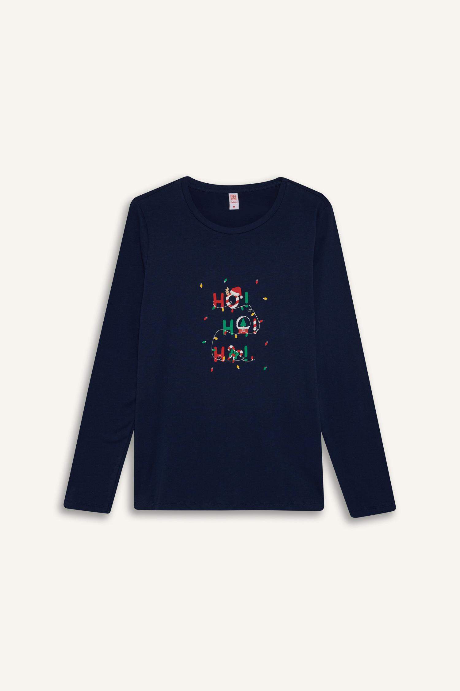 Yılbaşı Temalı Pijama Takımı Uzun Kollu Üst Beli Lastikli Uzun Alt