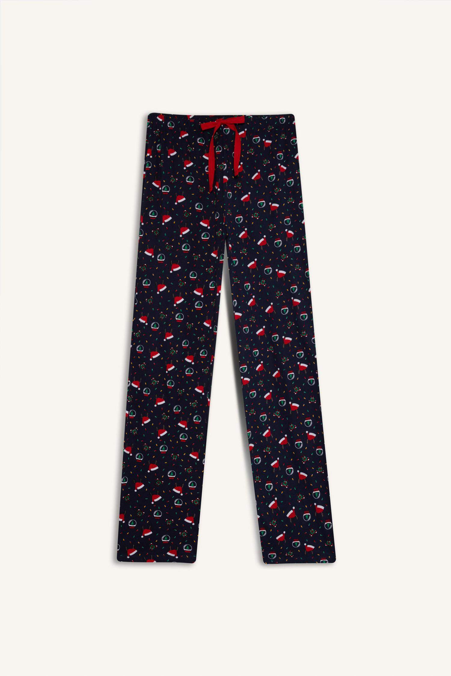 Yılbaşı Temalı Pijama Takımı Uzun Kollu Üst Beli Lastikli Uzun Alt