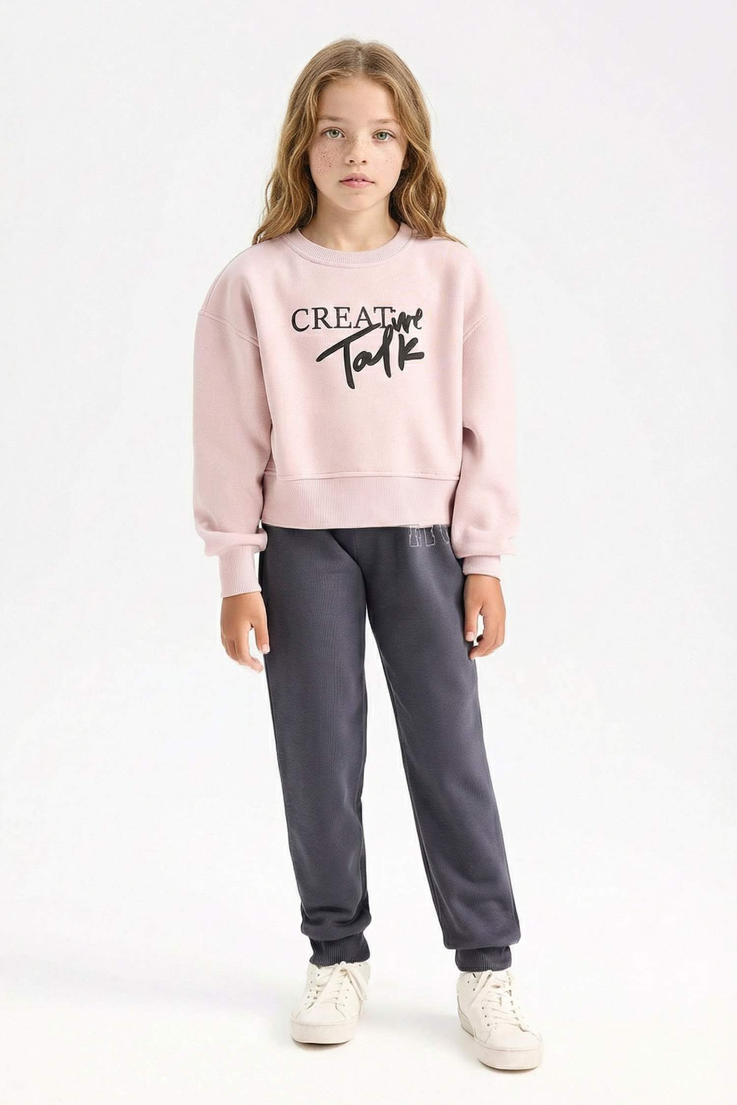 Kız Çocuk Beli Paçası Lastikli Baskılı Jogger Eşofman Altı