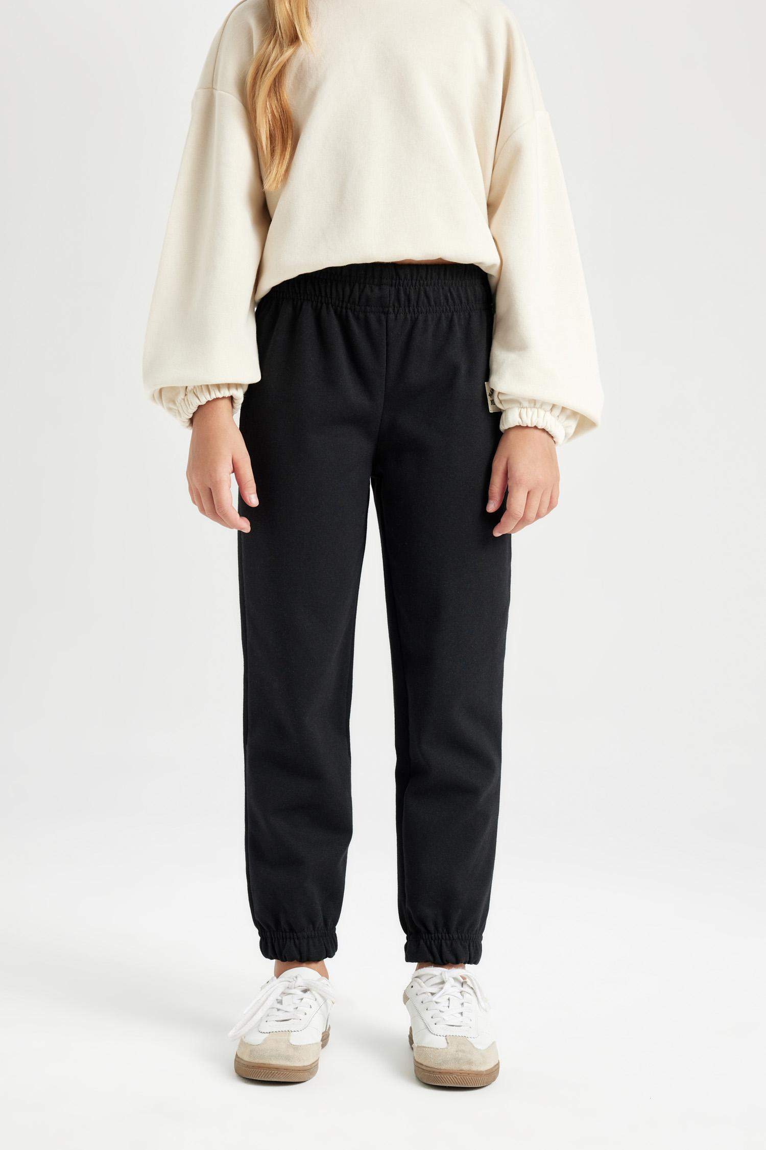 Kız Çocuk Dokuma Etiketli Beli Paçası Lastikli Jogger Eşofman Altı