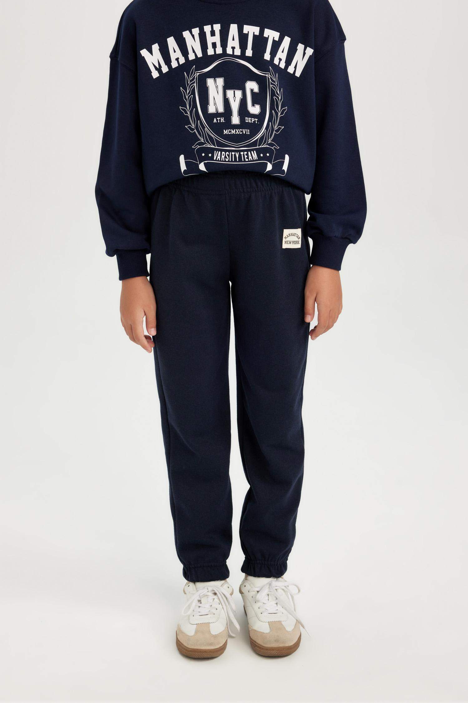 Kız Çocuk Dokuma Etiketli Beli Paçası Lastikli Jogger Eşofman Altı