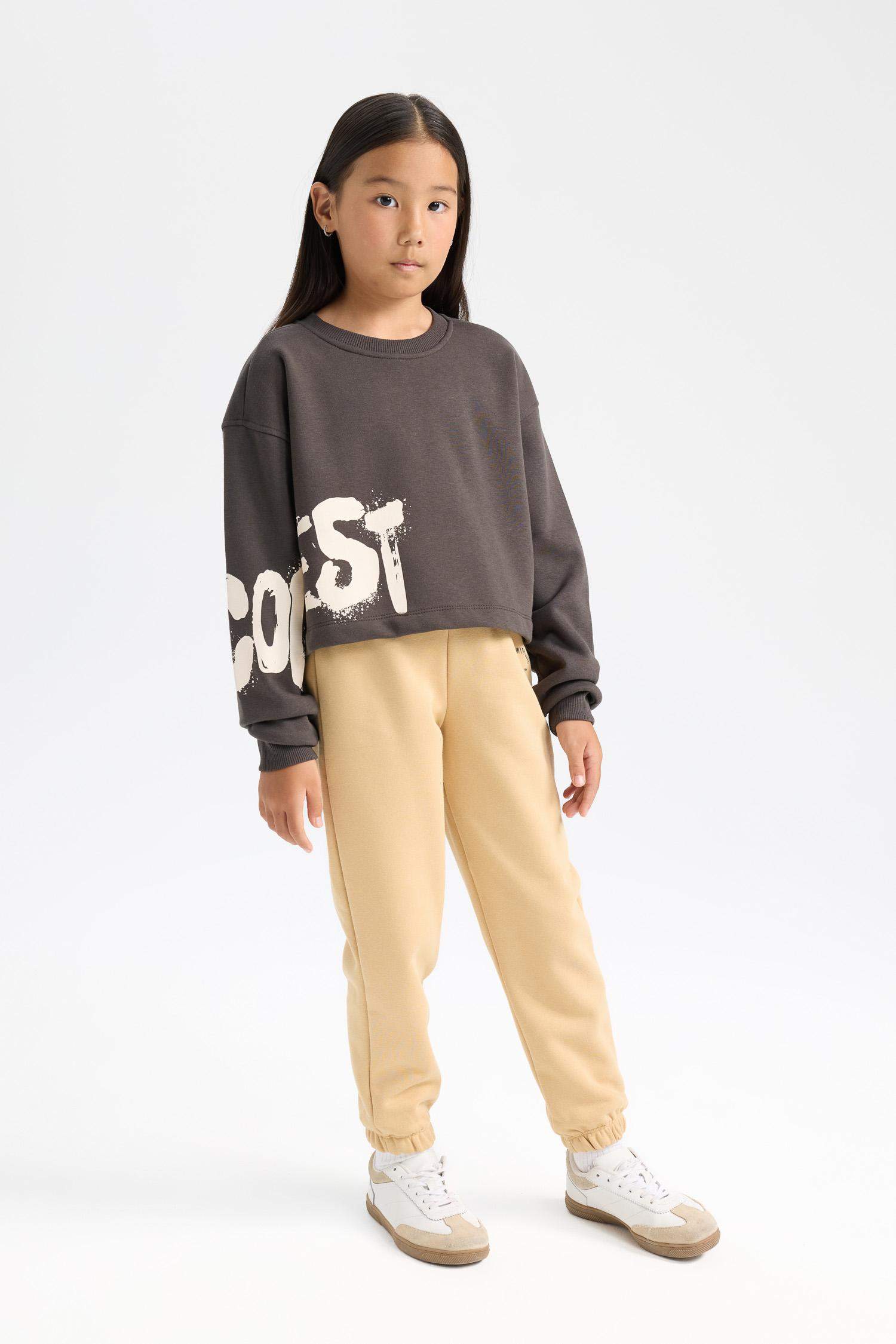 Kız Çocuk Standart Fit Beli Paçası Lastikli Baskılı Jogger Eşofman Altı