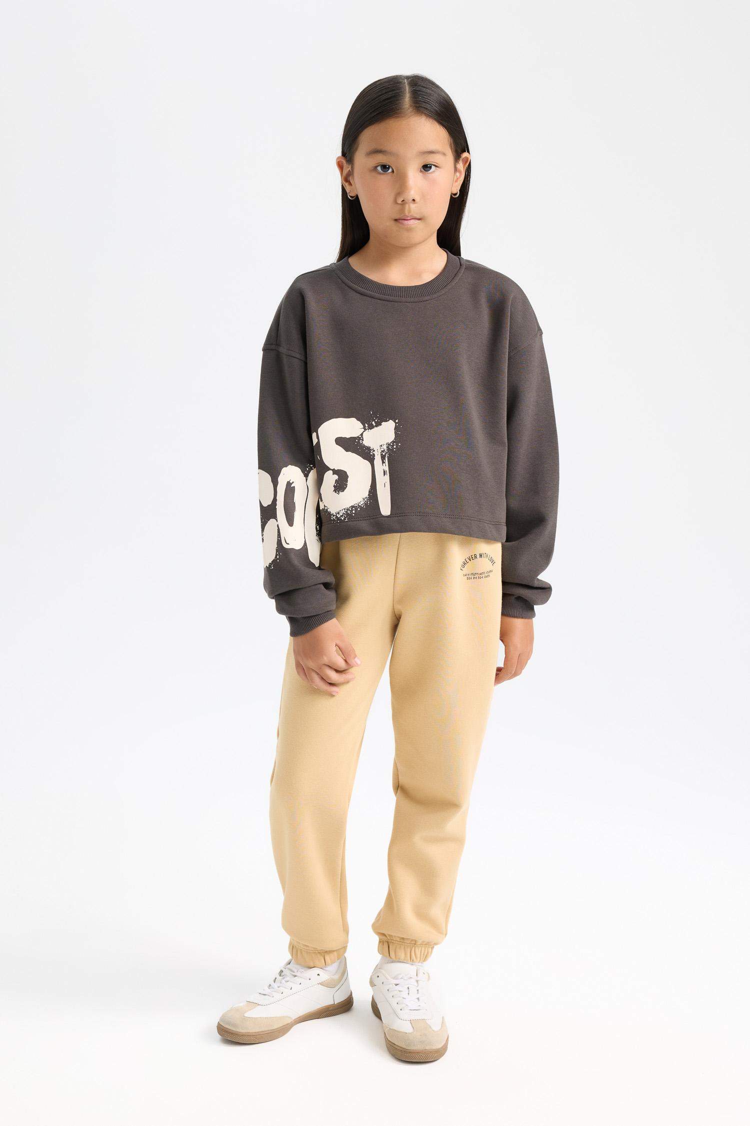 Kız Çocuk Standart Fit Beli Paçası Lastikli Baskılı Jogger Eşofman Altı