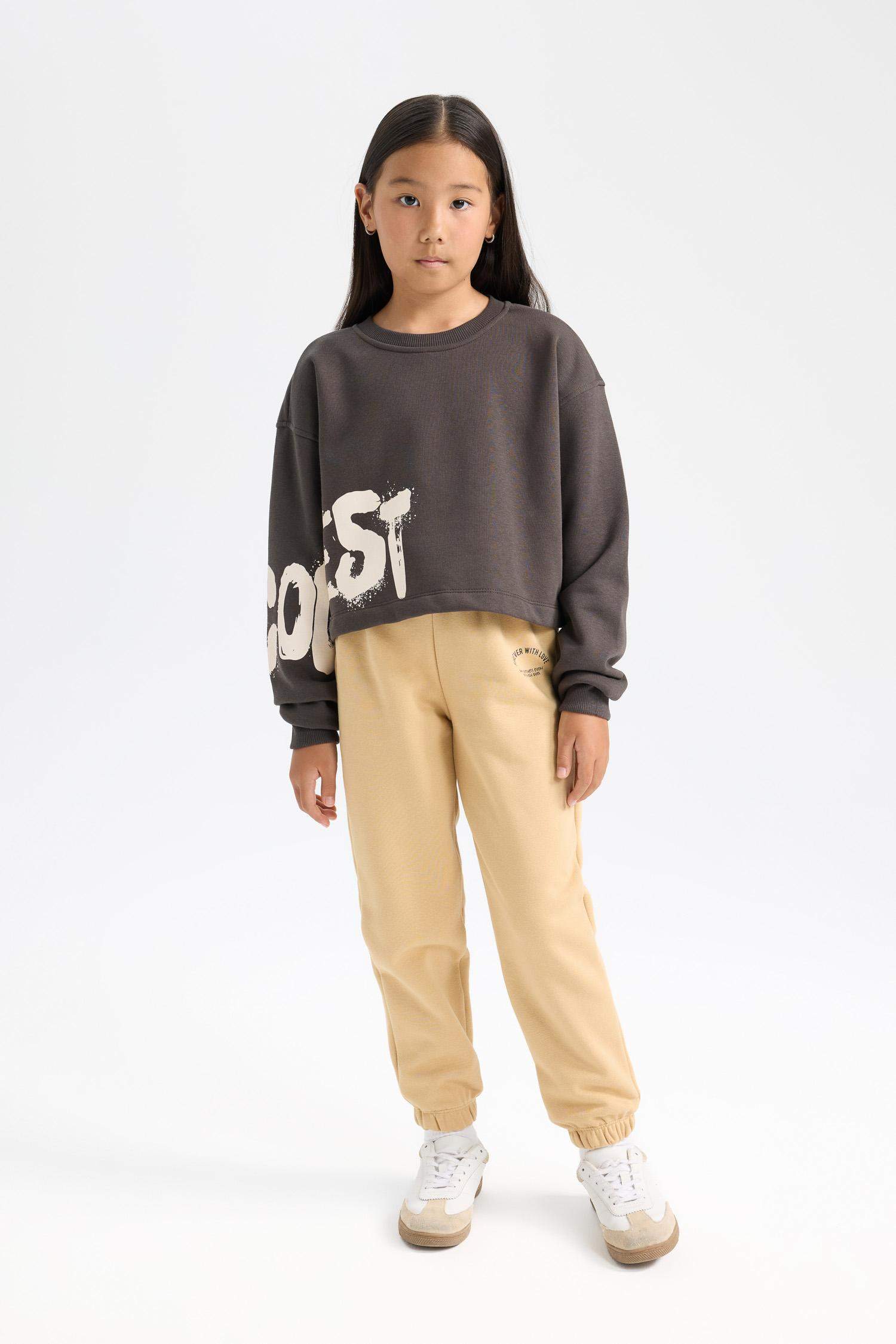 Kız Çocuk Standart Fit Beli Paçası Lastikli Baskılı Jogger Eşofman Altı