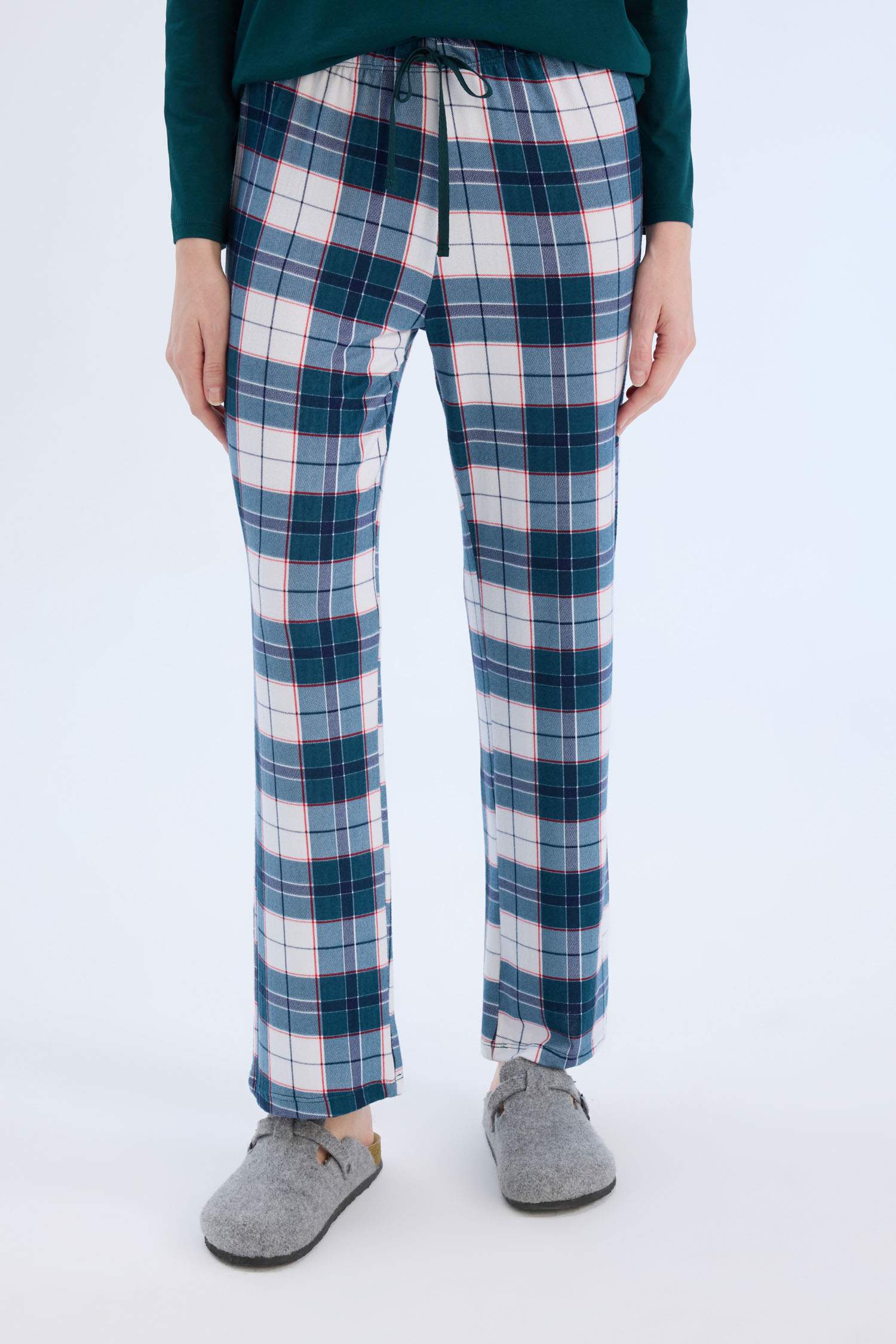 Pijama Takımı Regular Fit Uzun Kollu Üst Kareli Uzun Alt-Fall in Love