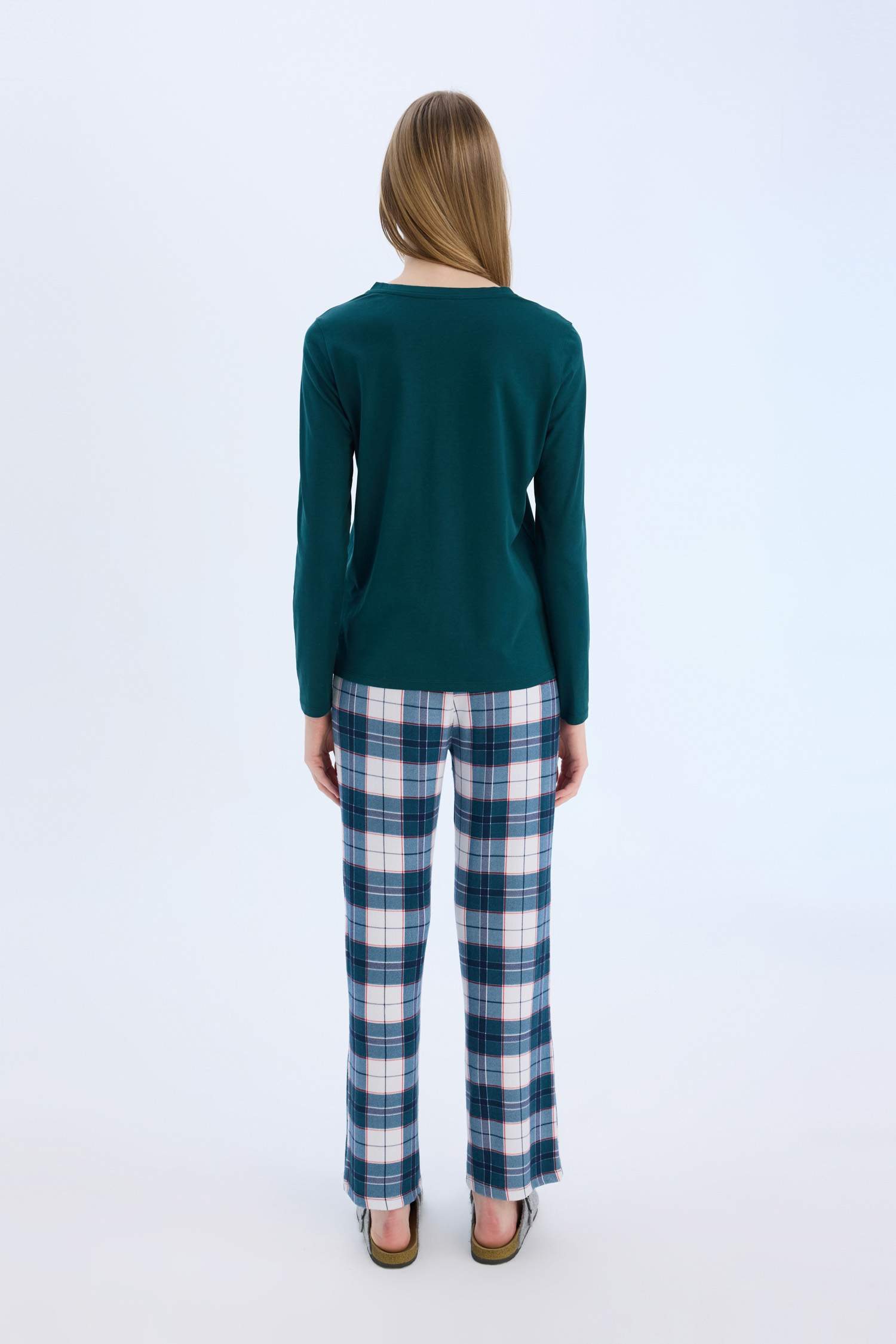 Pijama Takımı Regular Fit Uzun Kollu Üst Kareli Uzun Alt-Fall in Love