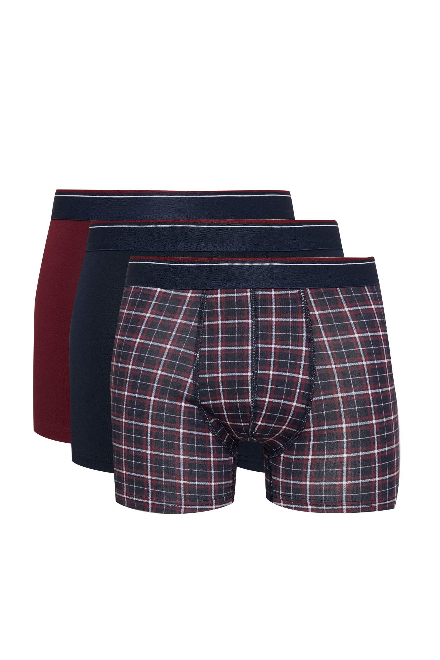 Regular Fit Kareli 3'lü Boxer