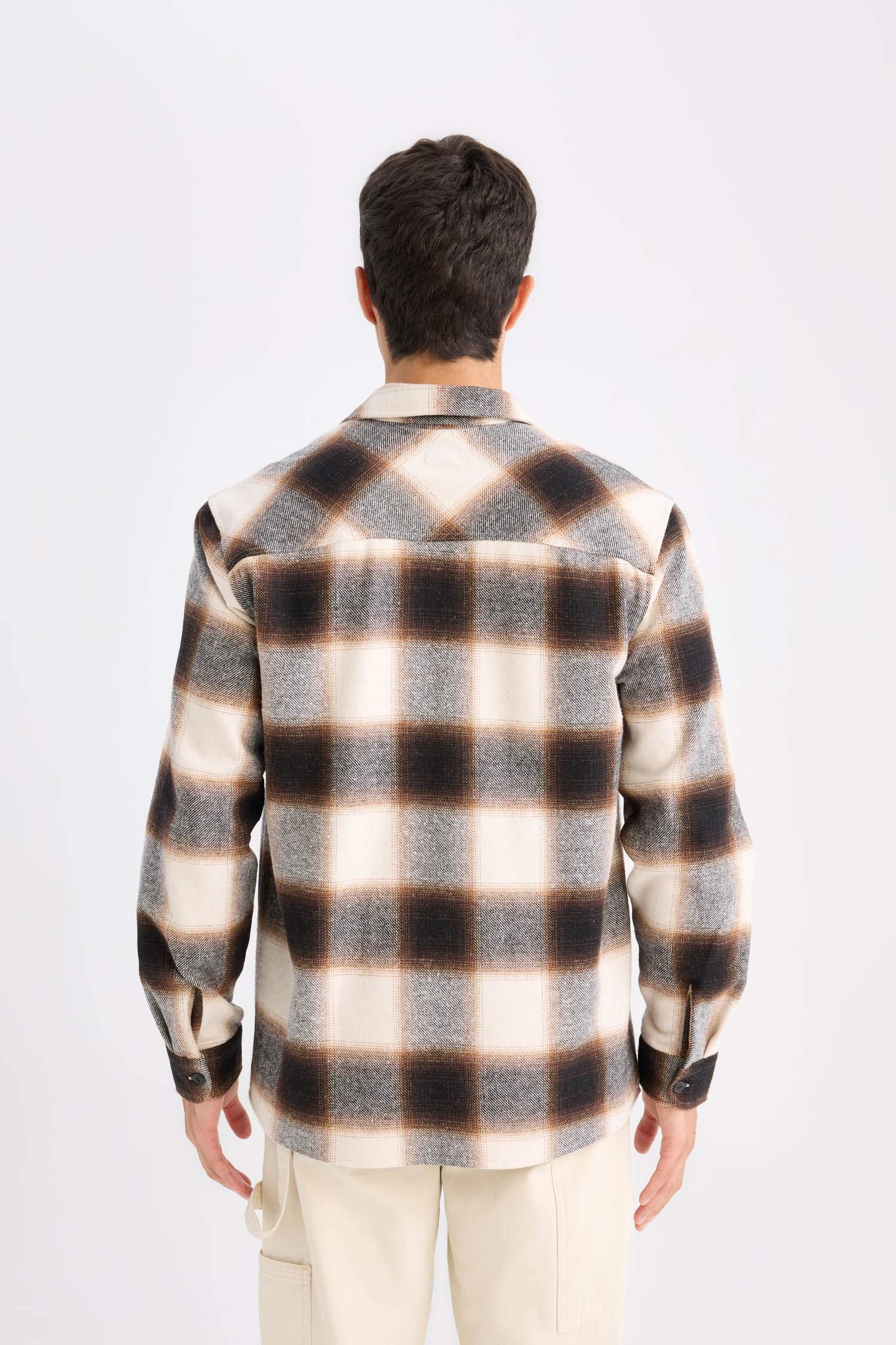 Regular Fit Polo Yaka Kareli Flanel Uzun Kollu Gömlek