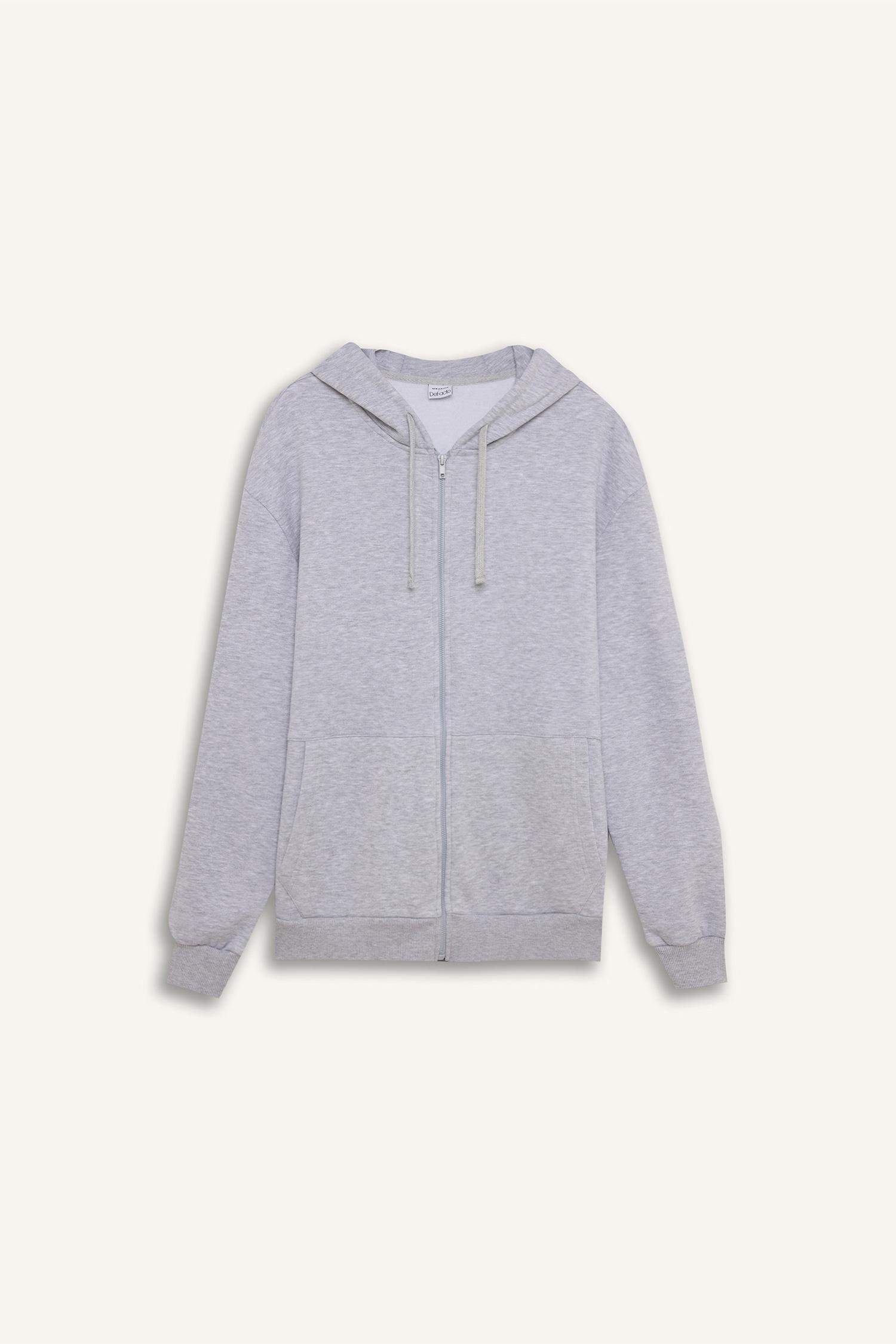 Comfort Fit Rahat Kalıp Kapüşonlu Kalın İçi Yumuşak Tüylü Fermuarlı Sweatshirt