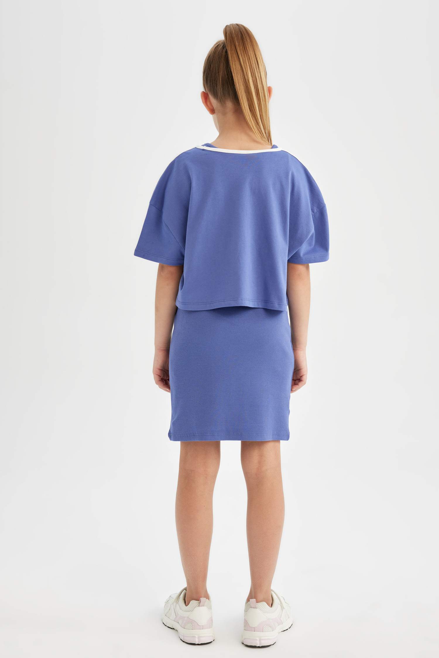 Kız Çocuk Baskılı Kısa Kollu Fitilli Kaşkorse Elbise