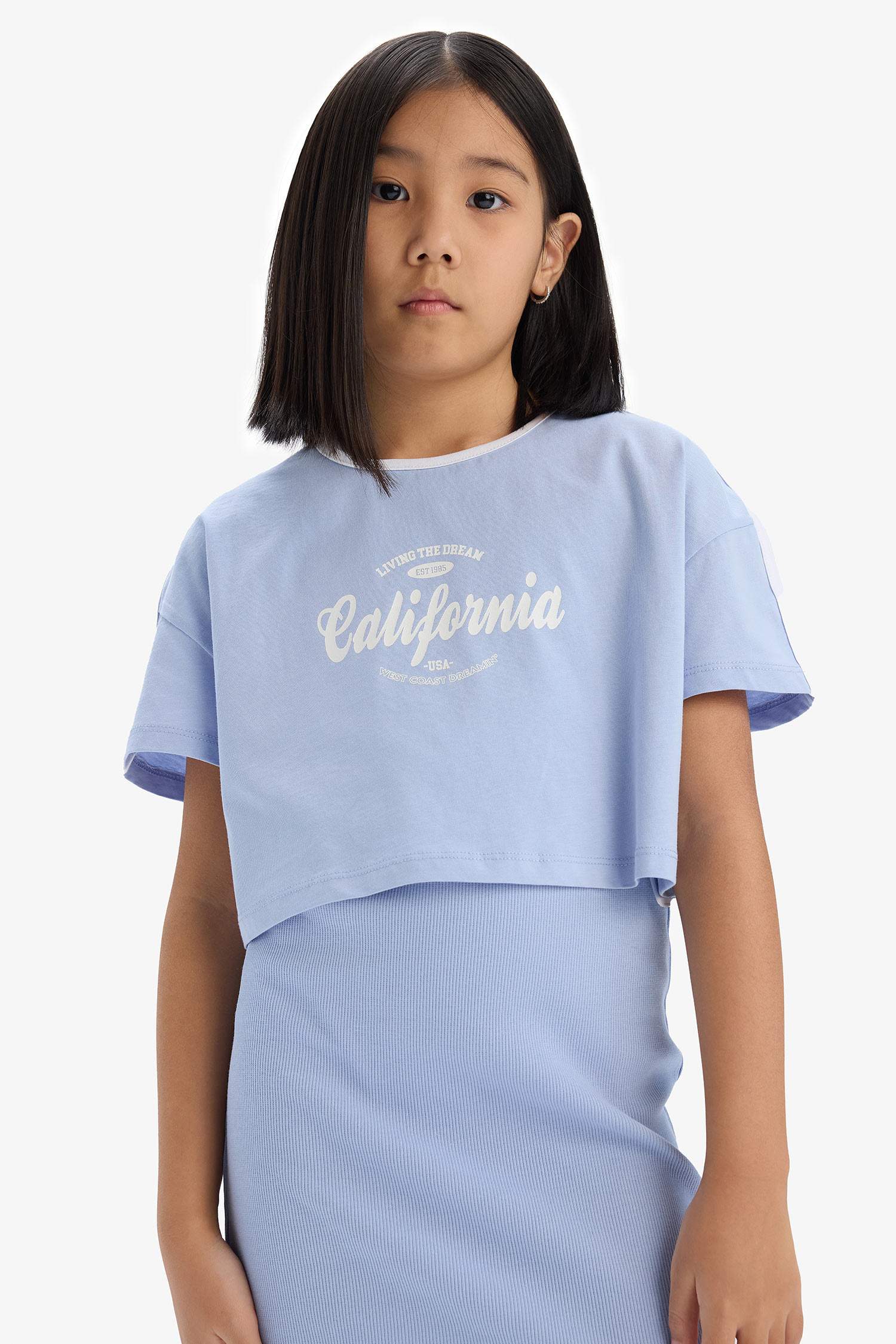 Kız Çocuk 2'li Takım Fitilli Kaşkorse Elbise Baskılı Kısa Kollu Tişört