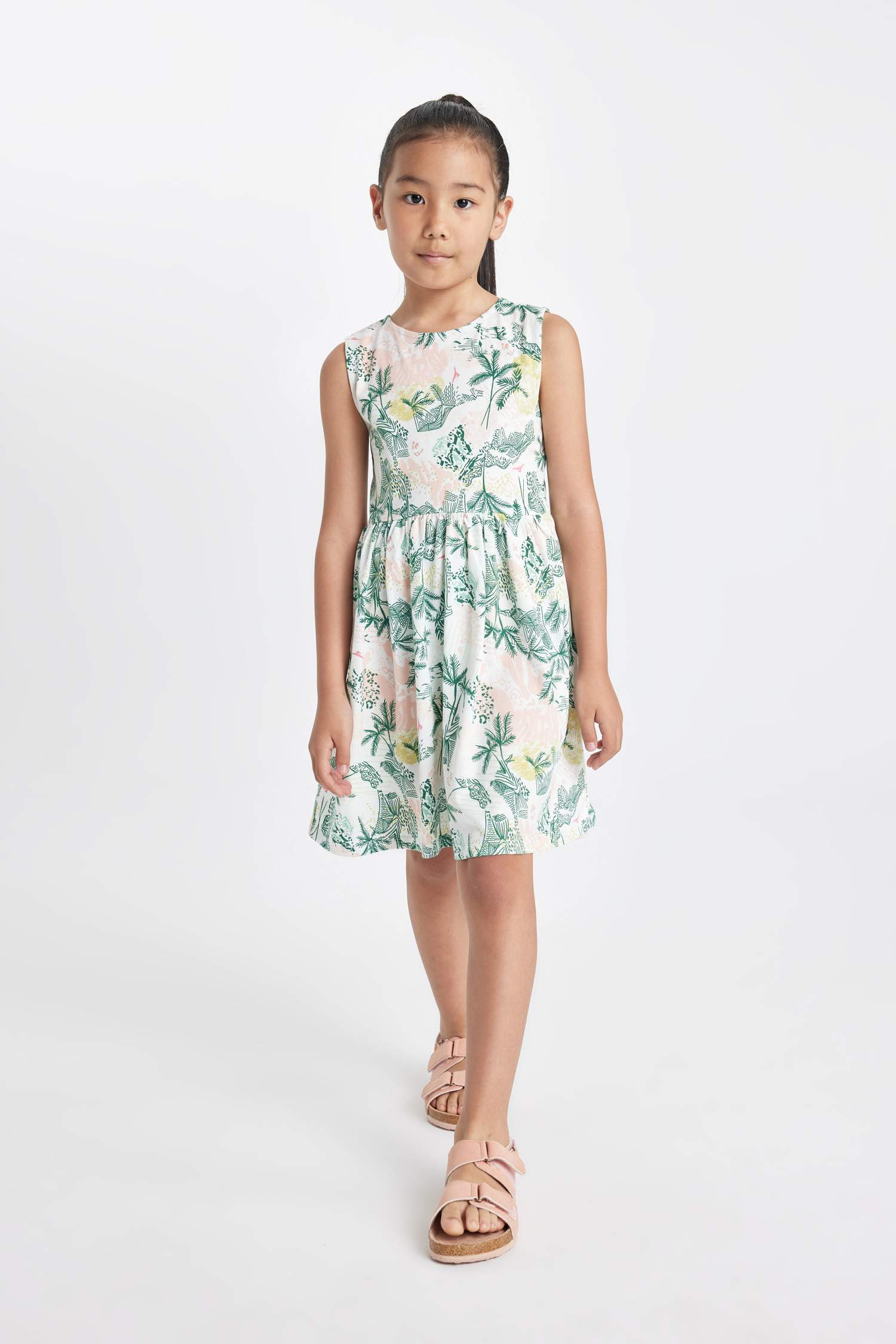 Kız Çocuk Desenli Kolsuz Penye Yazlık Elbise