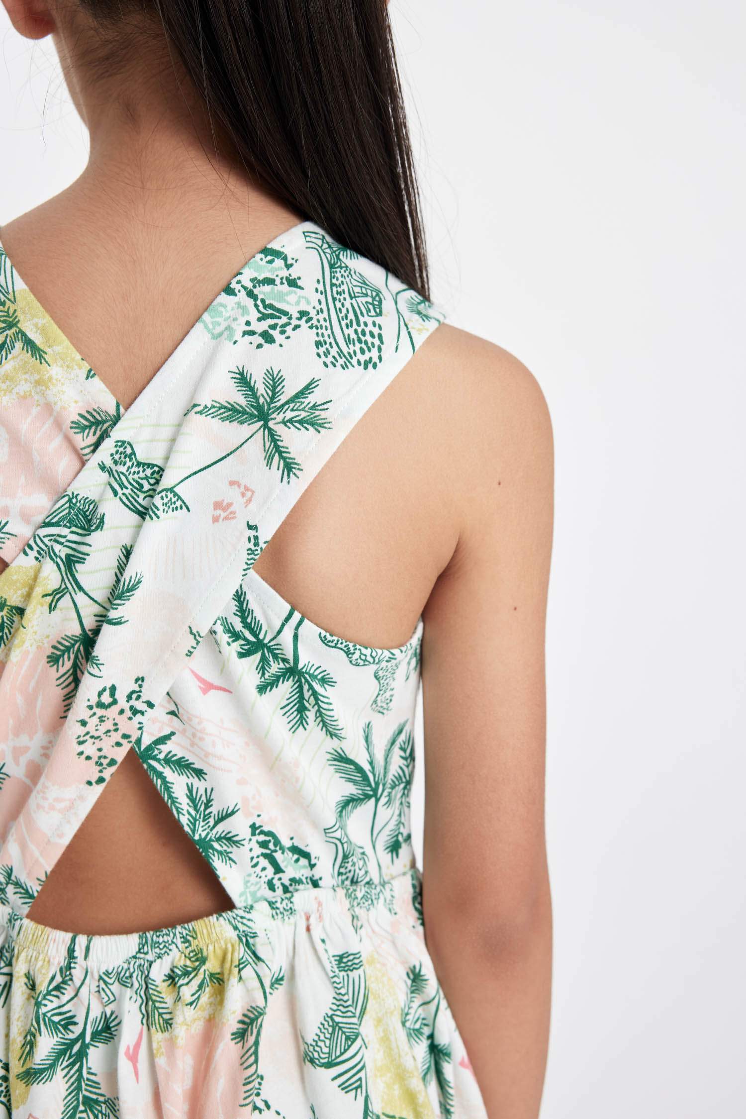 Kız Çocuk Desenli Kolsuz Penye Yazlık Elbise