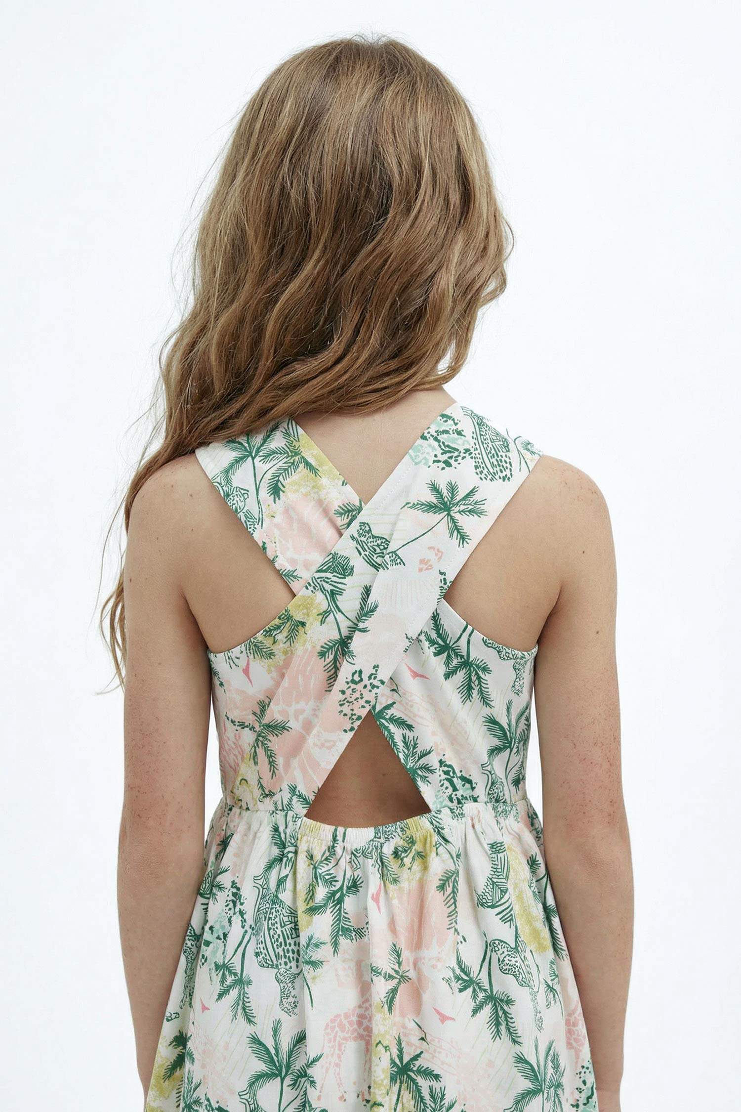 Girl Patterned Sleeveless Cotton Dress