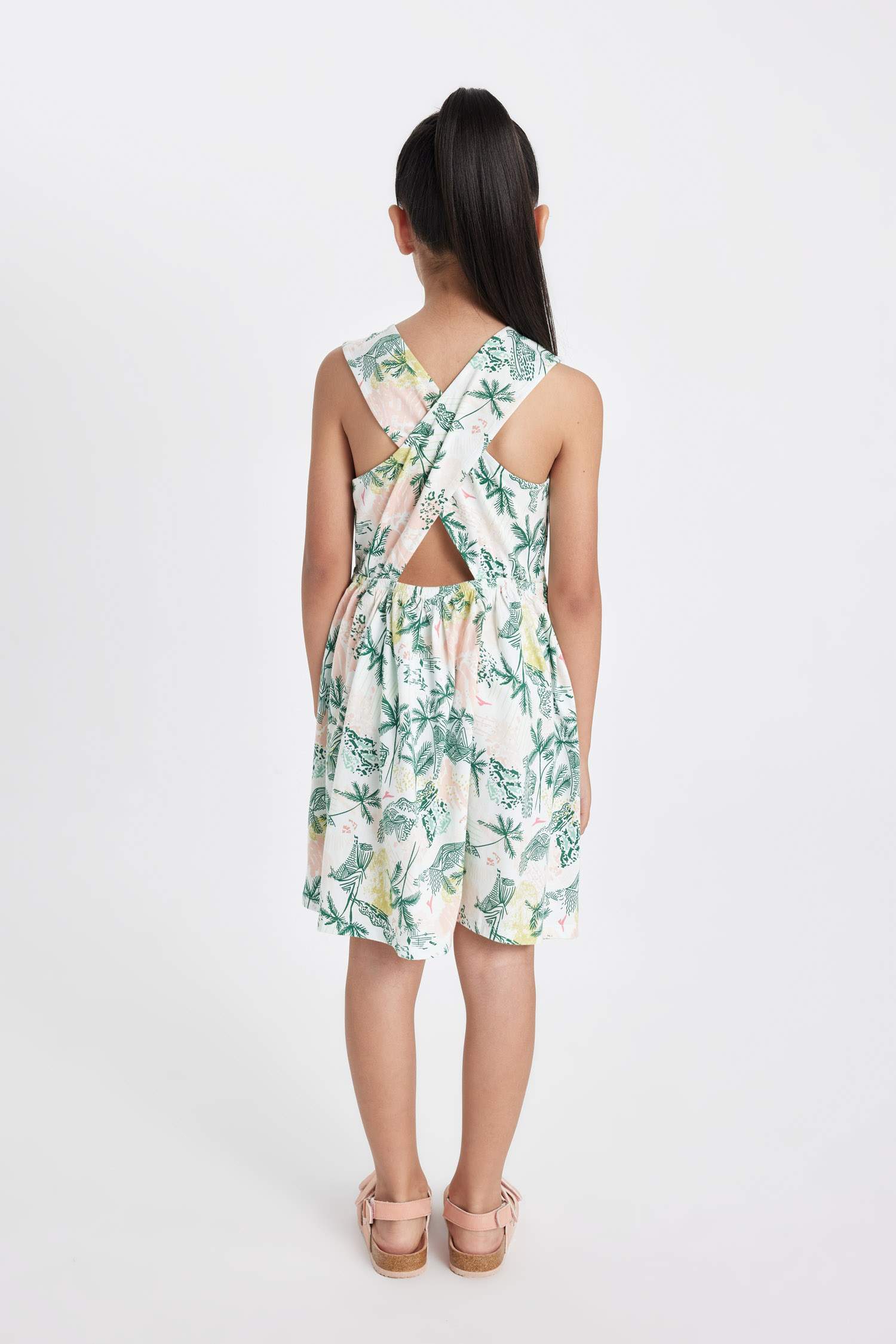 Kız Çocuk Desenli Kolsuz Penye Yazlık Elbise