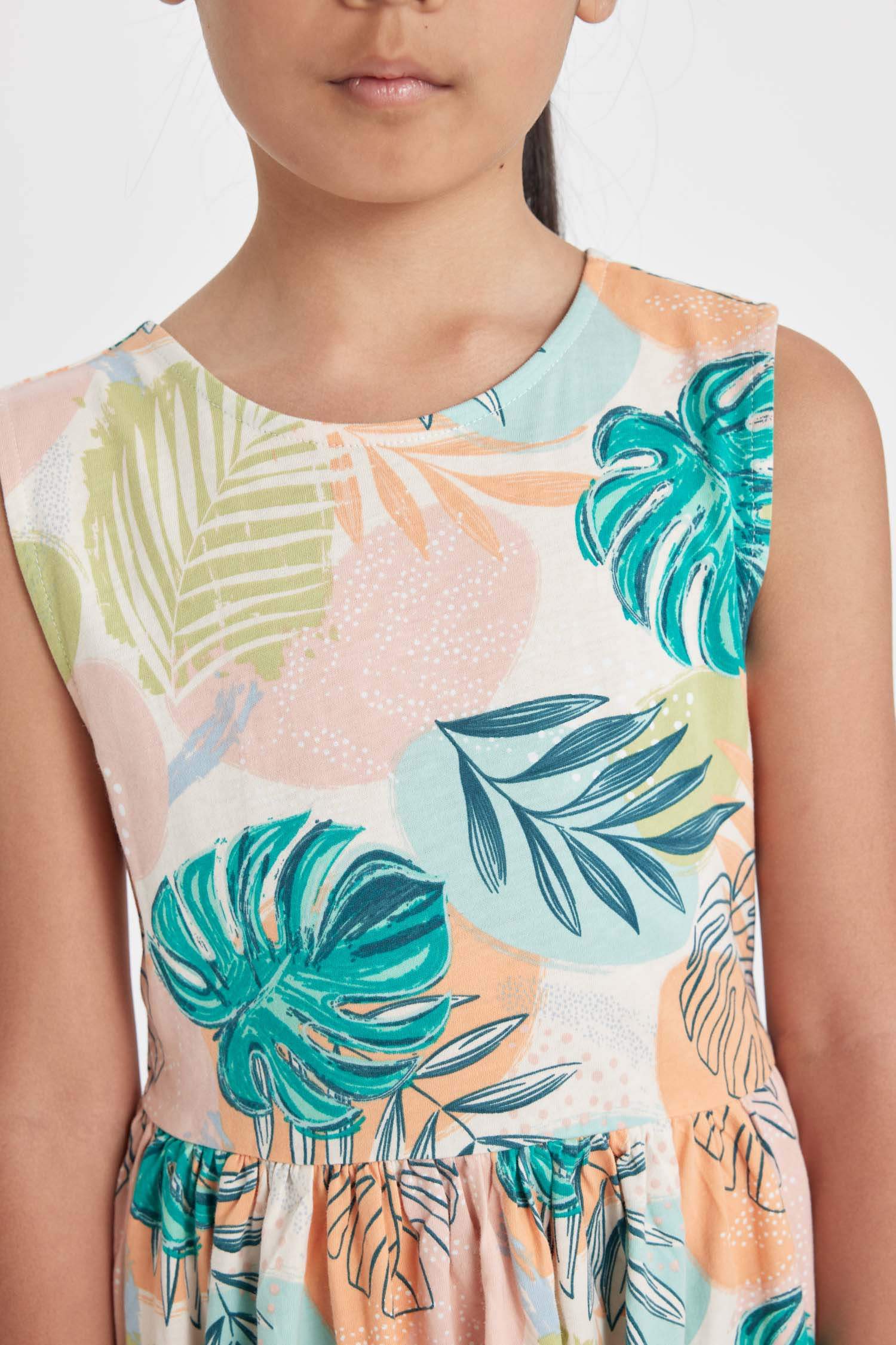 Kız Çocuk Desenli Kolsuz Penye Yazlık Elbise