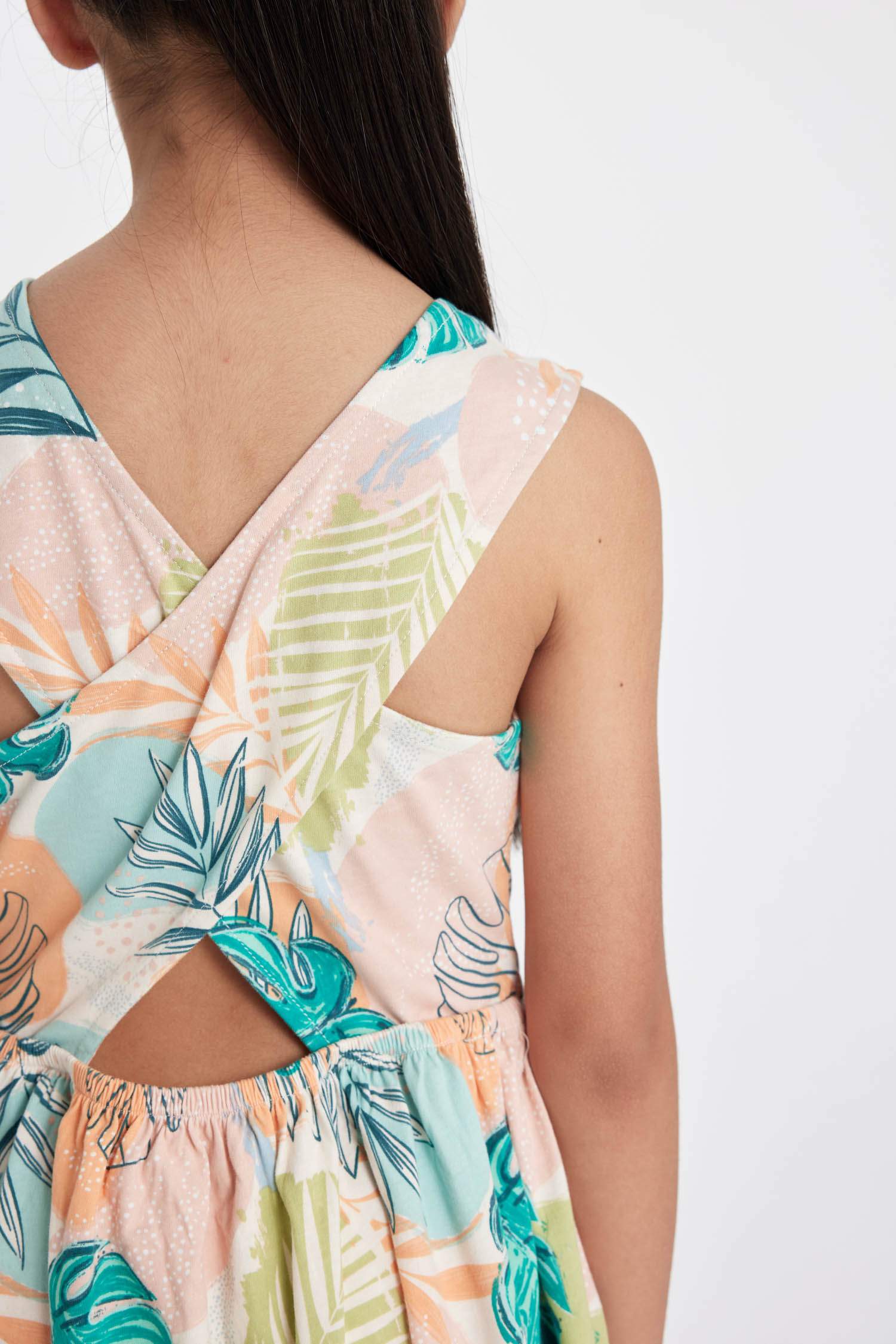 Kız Çocuk Desenli Kolsuz Penye Yazlık Elbise