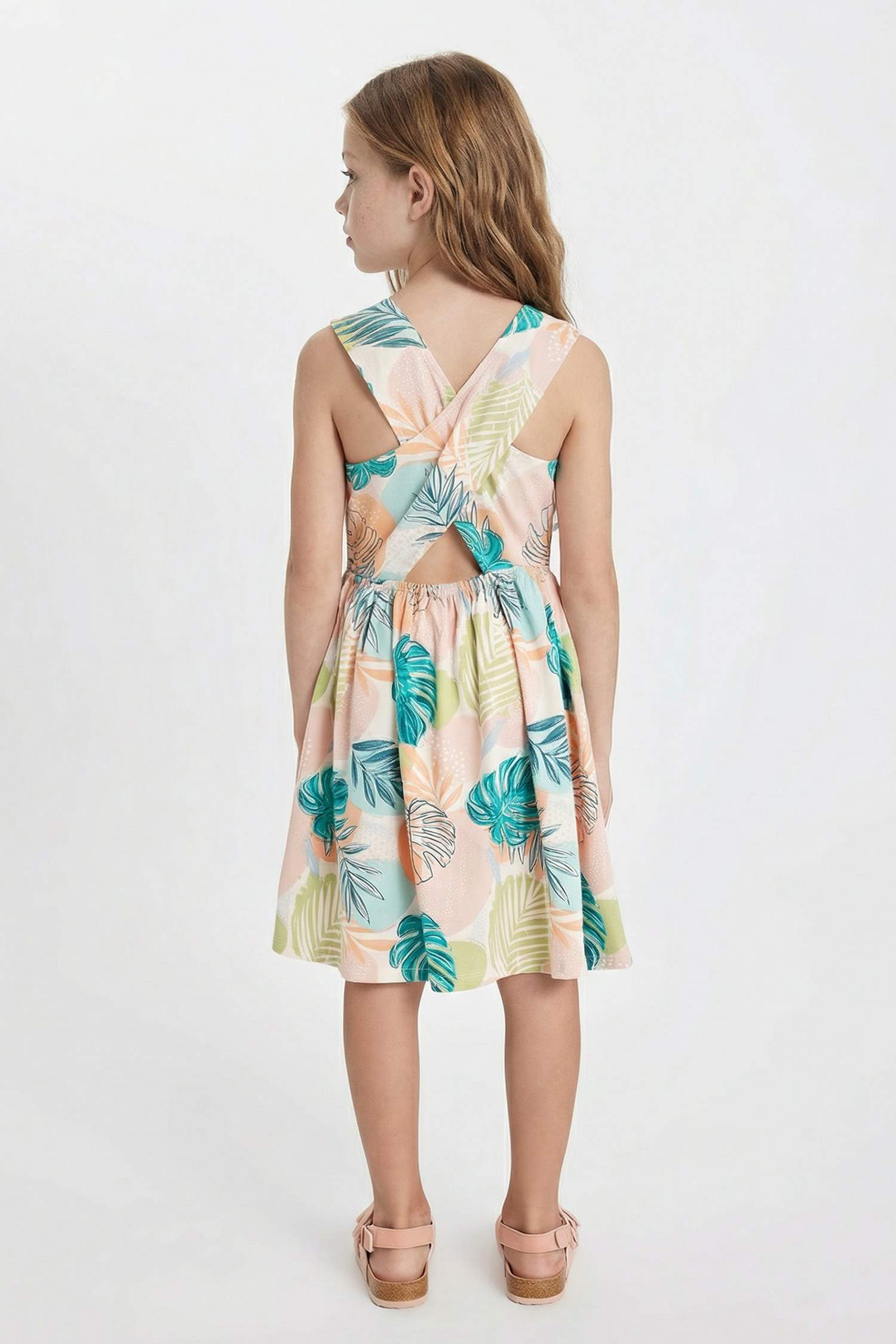 Girl Patterned Sleeveless Cotton Dress