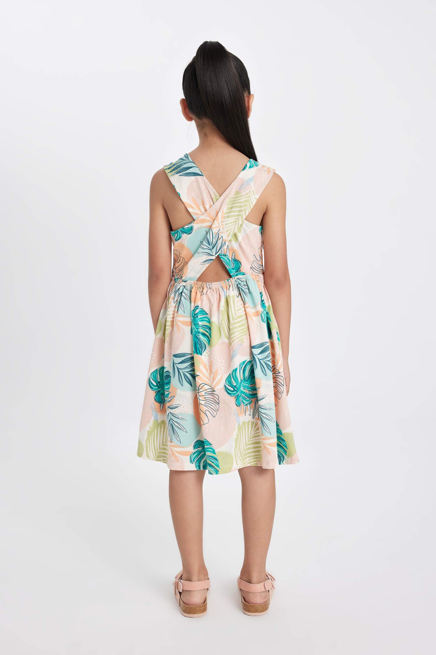 Kız Çocuk Desenli Kolsuz Penye Yazlık Elbise